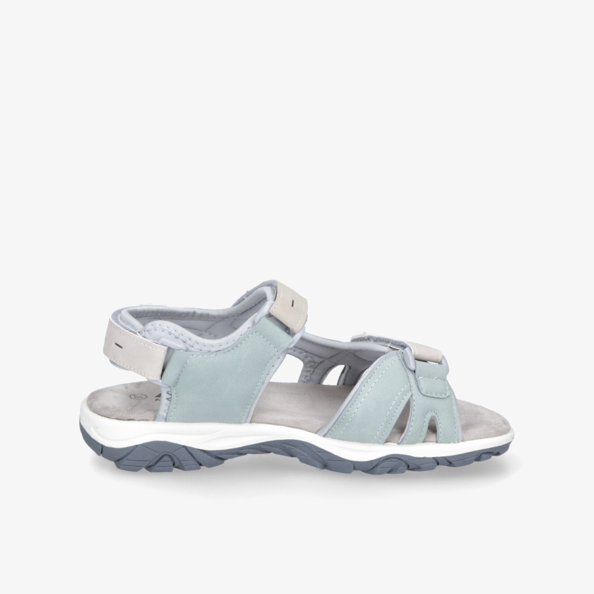 Seitliche Ansicht einer bequemen und verstellbaren Outdoor-Sandale mit robuster, rutschfester Sohle