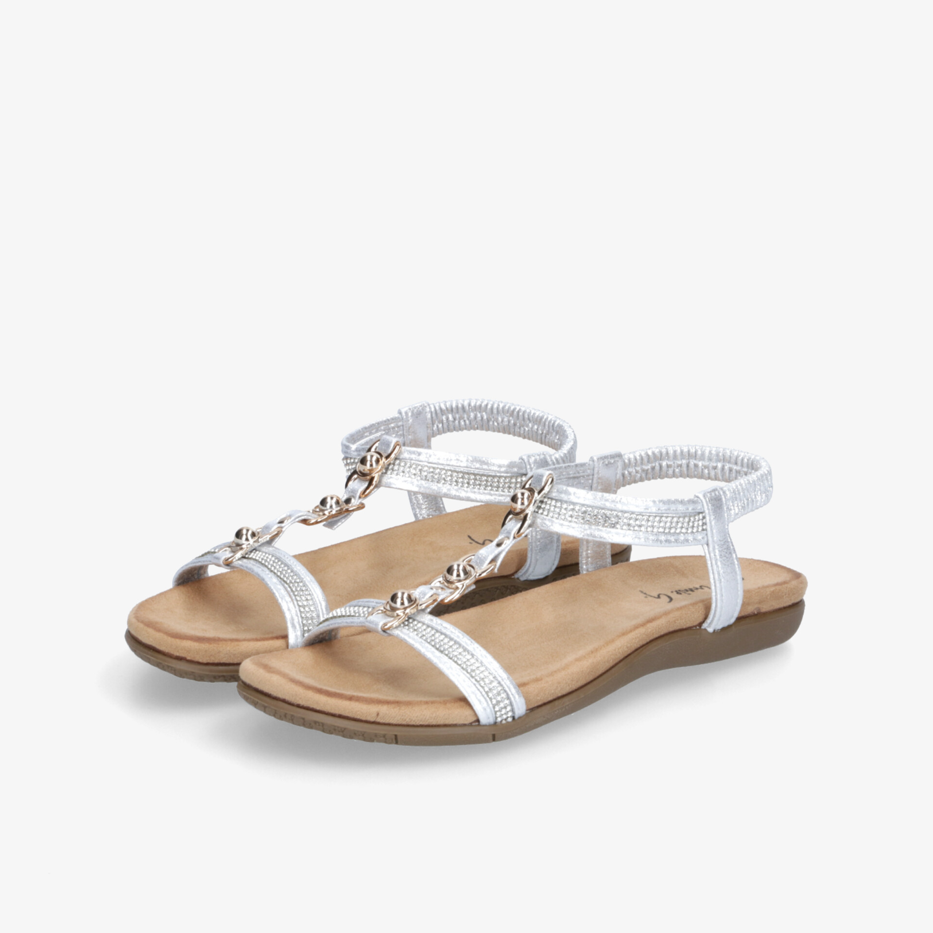 Weiße flache Sandalen mit modischer Kettenverzierung und verstellbarem Riemen, bequem und elegant für Sommer