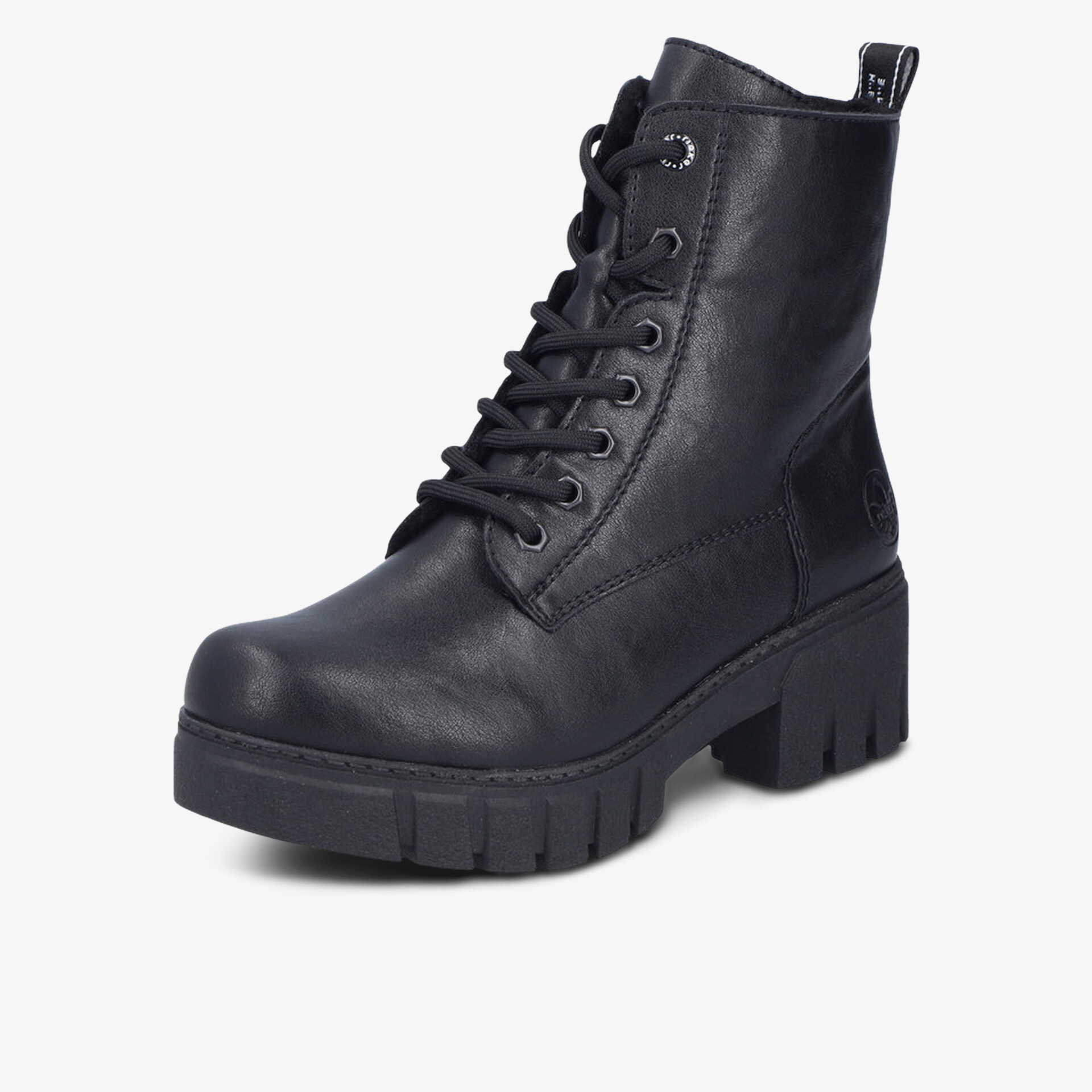 Schwarzer Schnürstiefel mit robustem Profilabsatz und modernem, bequemem Design