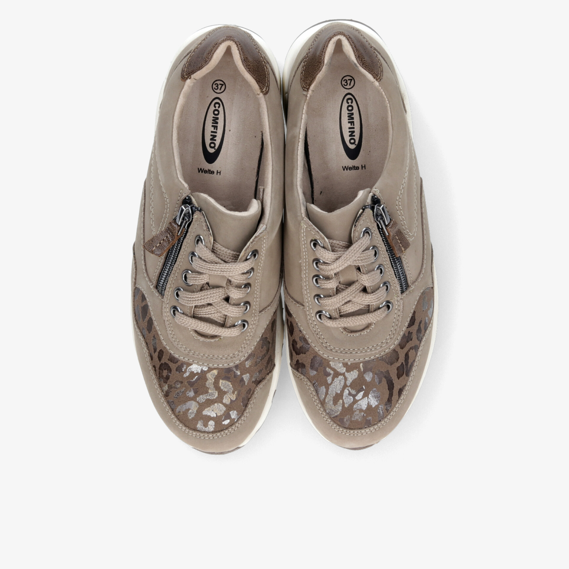 Bequeme und leichte Schnürschuhe mit atmungsaktivem Material, weicher Polsterung und praktischem Reißverschluss von oben fotografiert