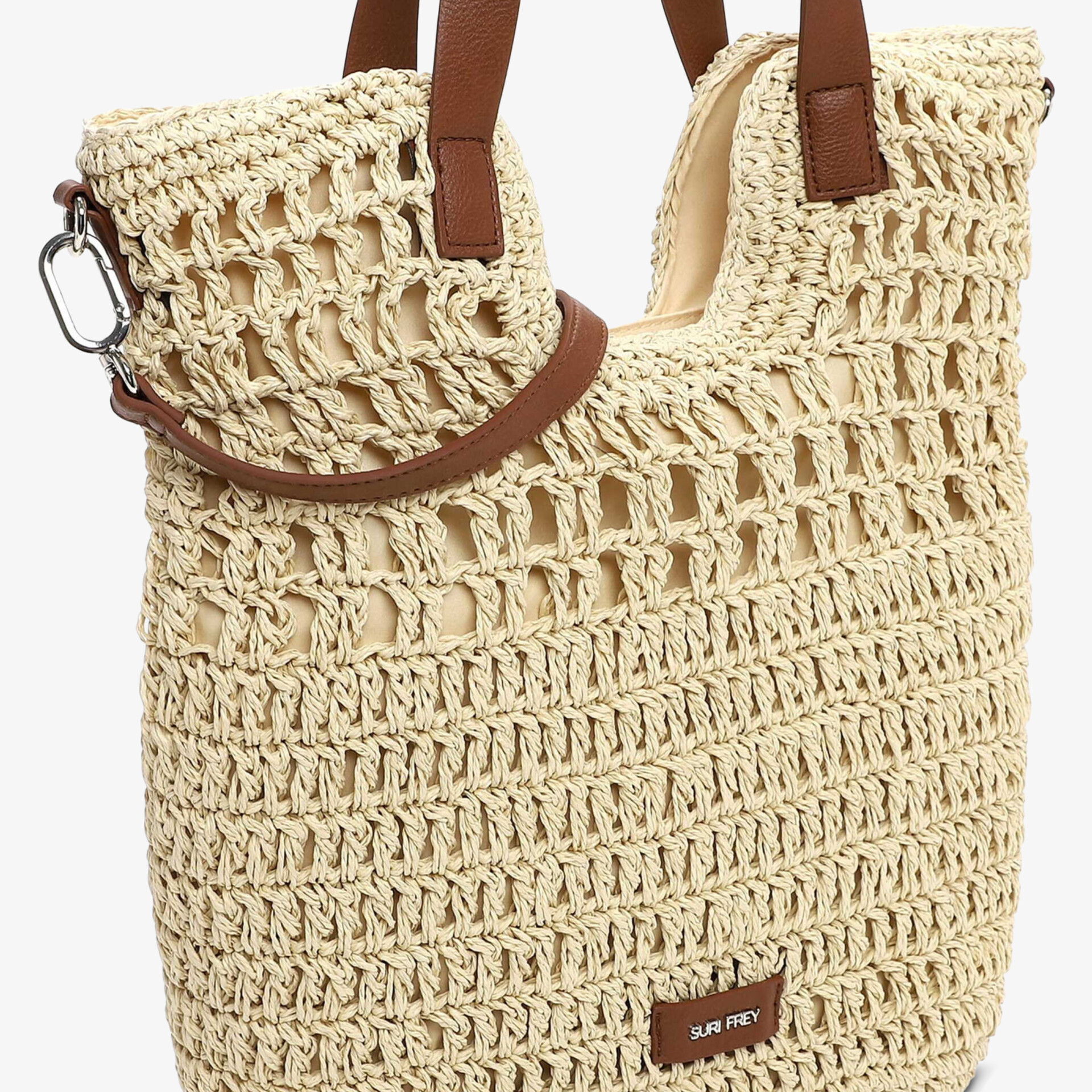 Beige geflochtene Handtasche mit robustem Schulterriemen und modischem Design