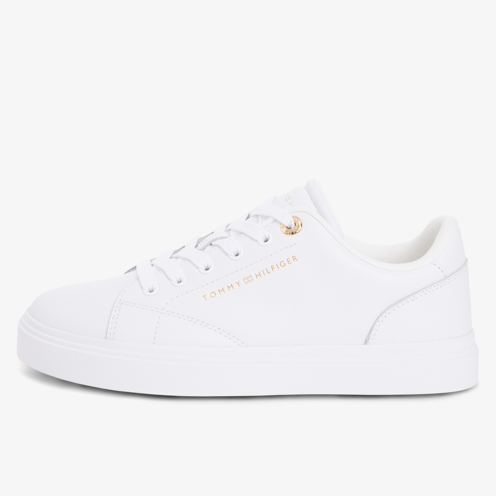 Klassische weiße Sneaker mit Gummi-Sohle und dezentem Design.