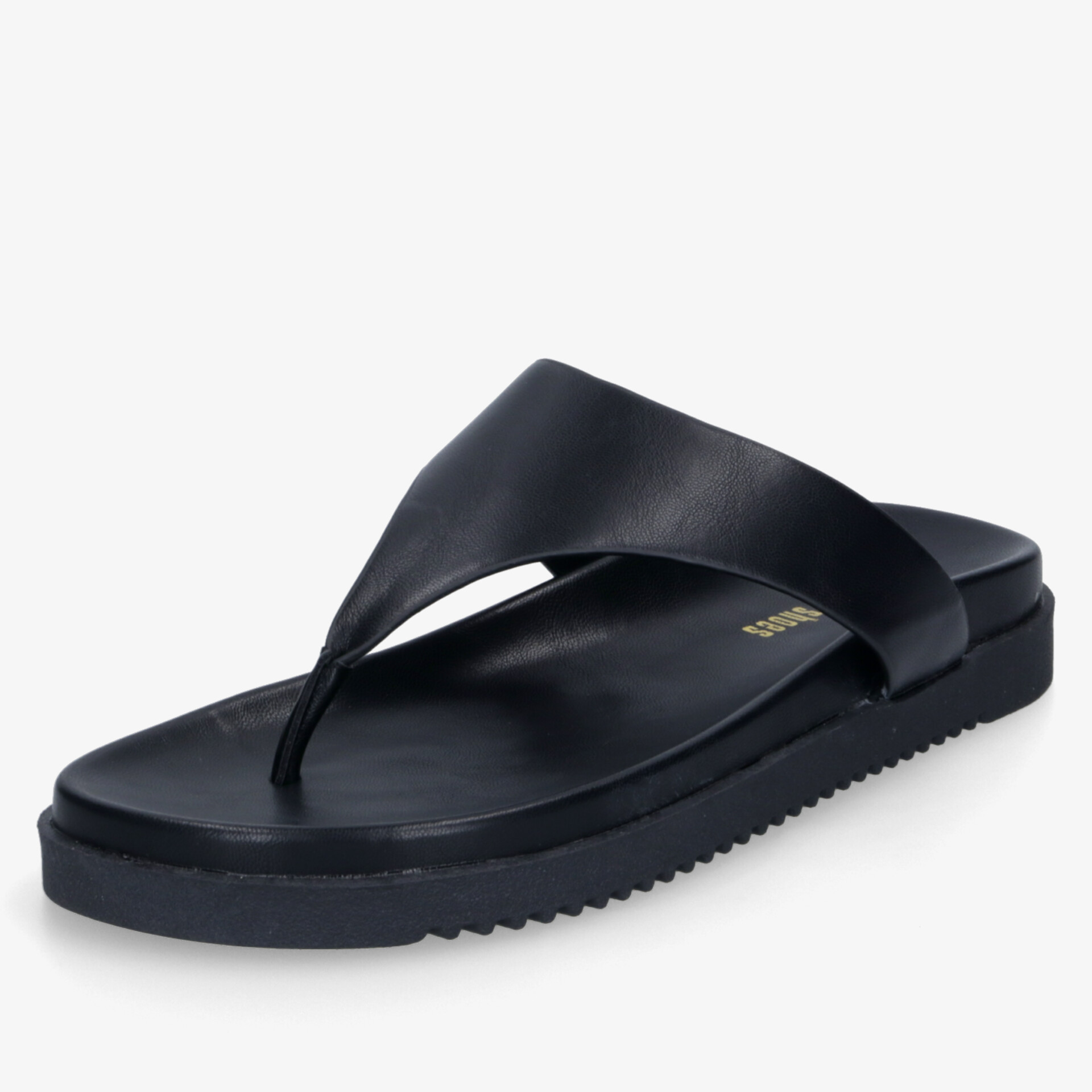 Schwarze Sandale aus hochwertigem Leder mit robust rutschfester Sohle, komfortabel und elegant für den Alltag