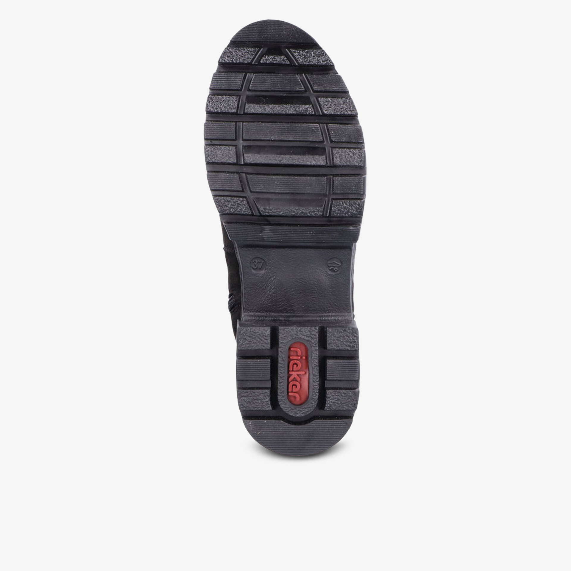 Robuste schwarze Schuhsohle mit tiefem, rutschfestem Profil für optimalen Halt und lange Lebensdauer
