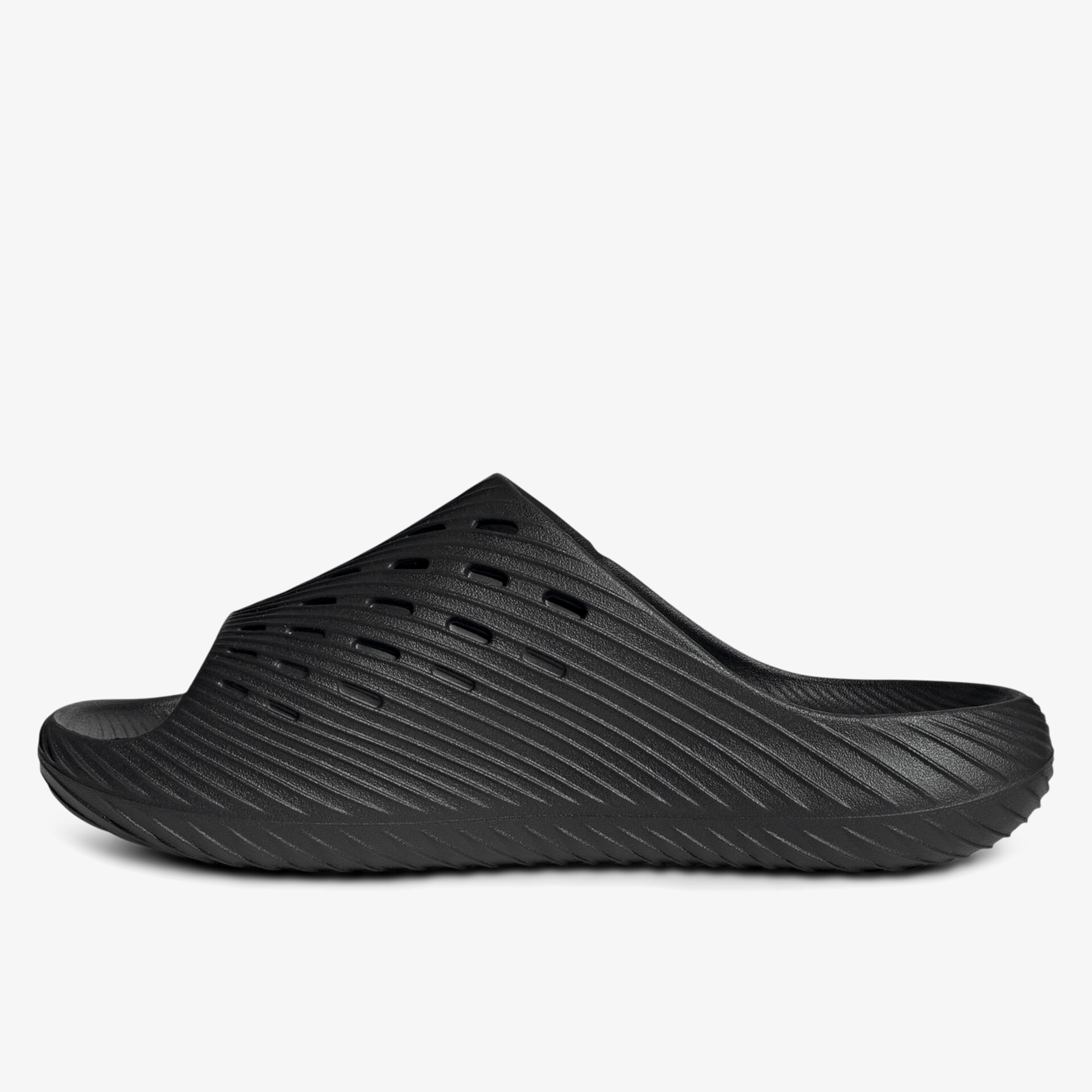 Seitlich sichtbarer, leichter und bequemer schwarzer Schuh mit atmungsaktivem, modernem Design