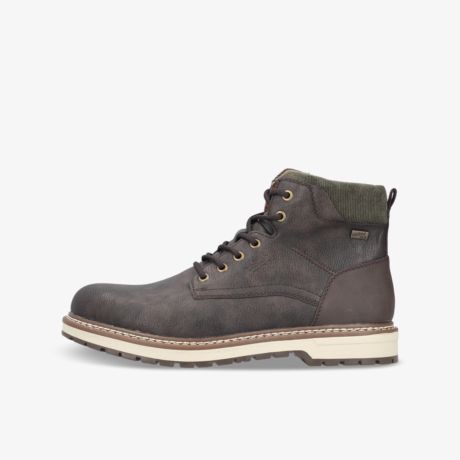 Robuster dunkelgrauer Stiefel mit Schnürsenkeln und profilierter Sohle für hohen Tragekomfort