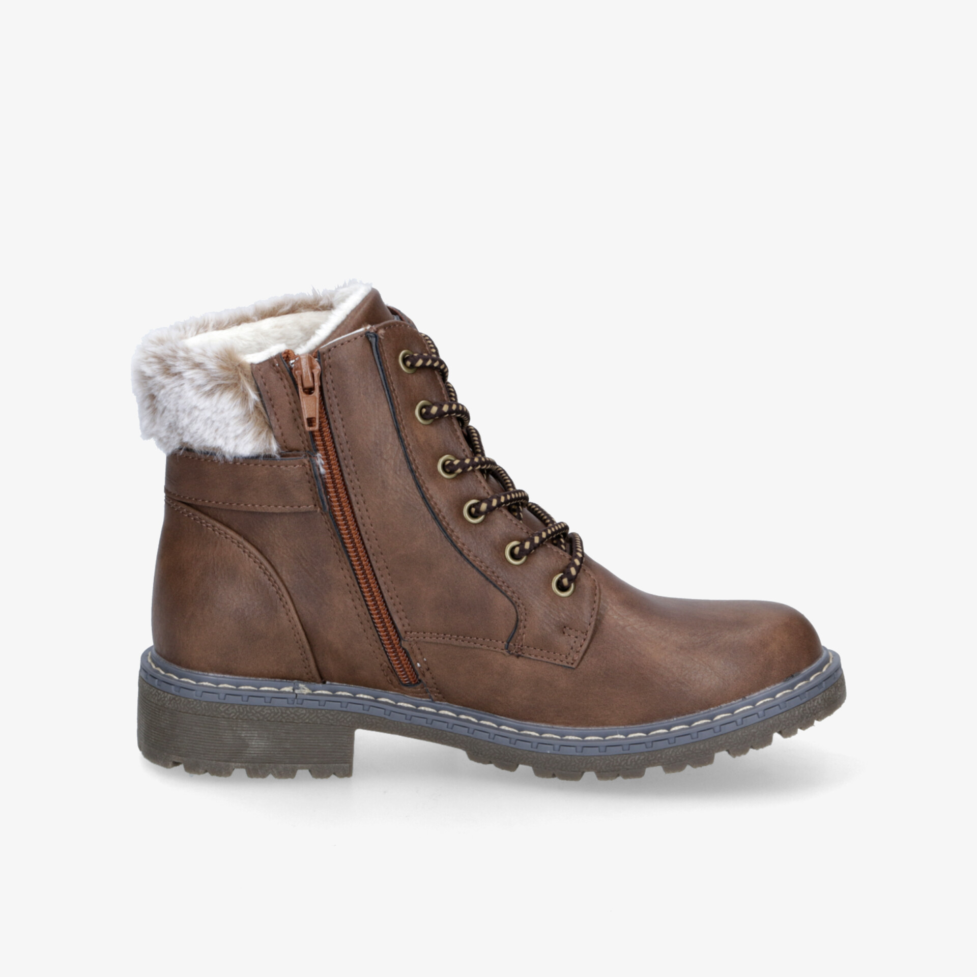 Warmer brauner Winterstiefel mit leichter Polsterung, praktischem Reißverschluss und robuster rutschfester TPU-Sohle