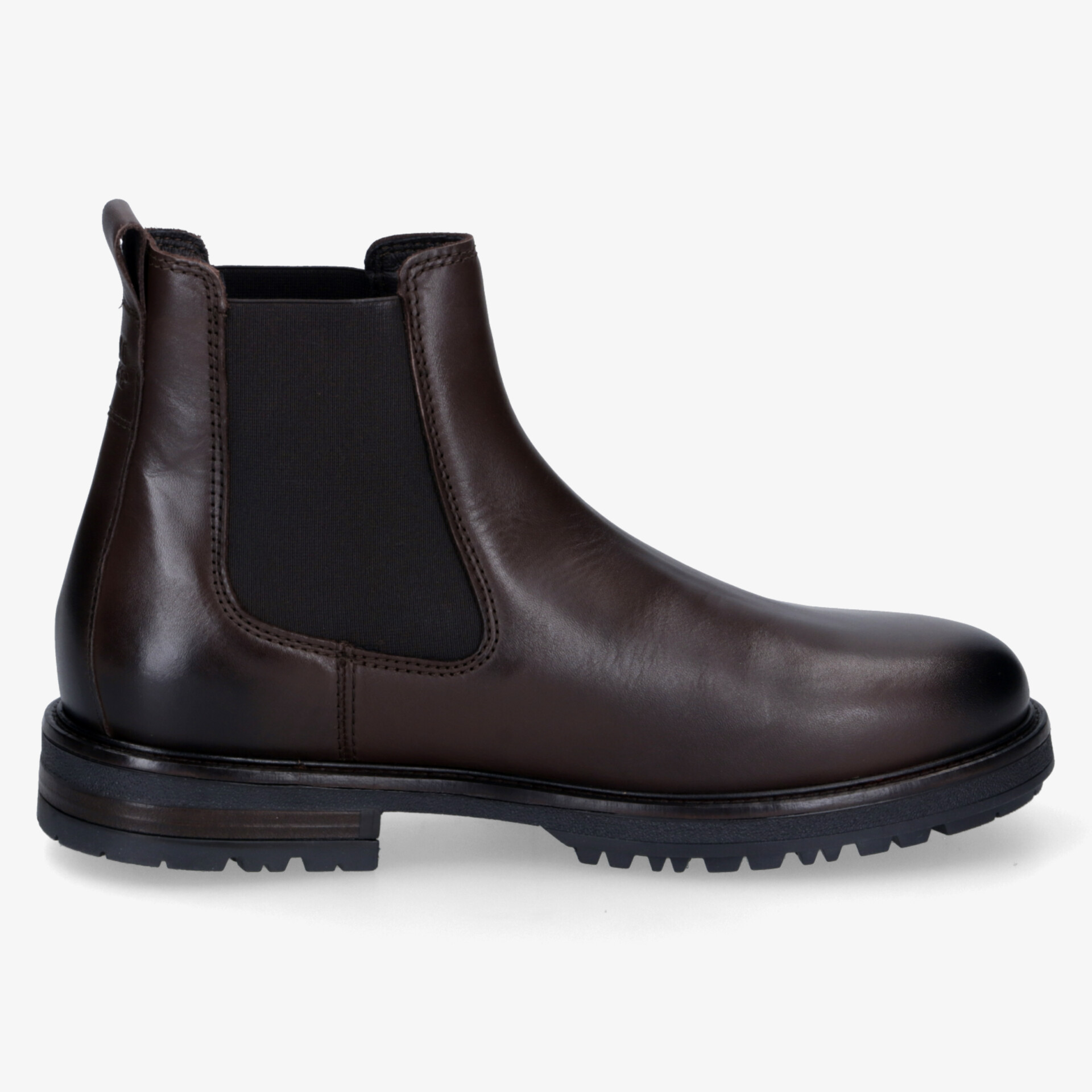 Eleganter brauner Lederstiefel mit elastischen Seitenteilen und rutschfester Gummisohle, bequem und robust