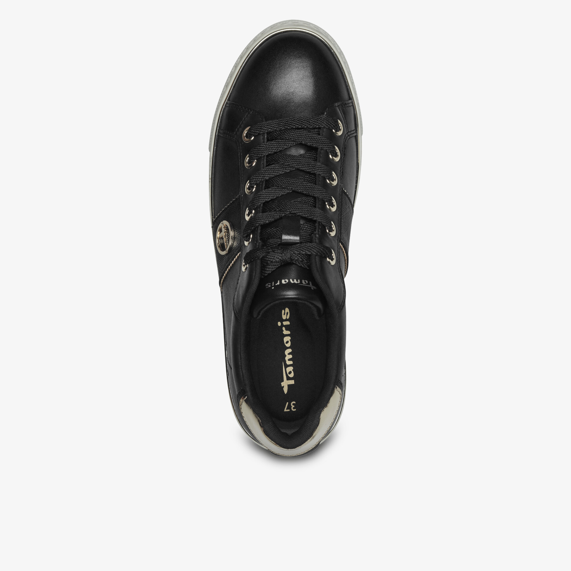 Schwarzer Sneaker aus Leder mit runder Zehenkappe und Schnürung in klassischer sportlicher Optik