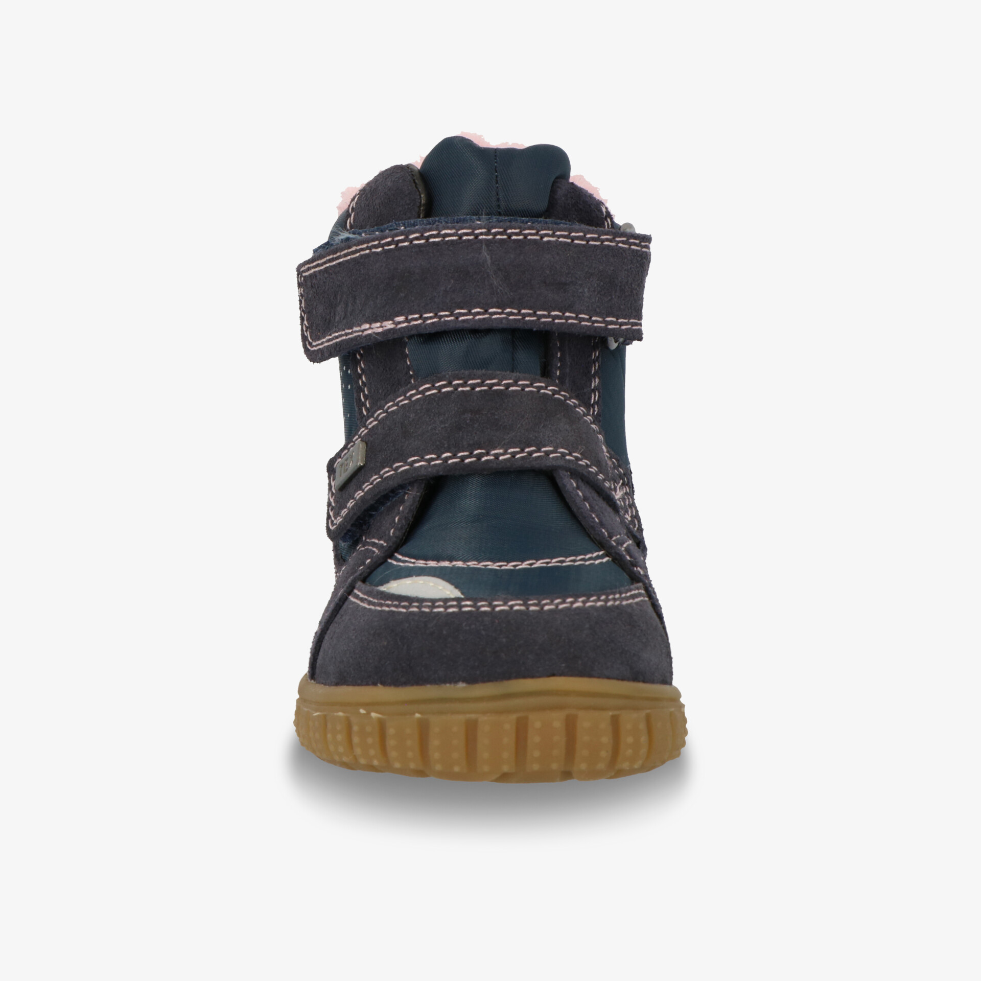 Vielseitiger Schuh mit Klettverschluss, langlebiger Sohle und robuster Frontansicht für optimalen Halt.