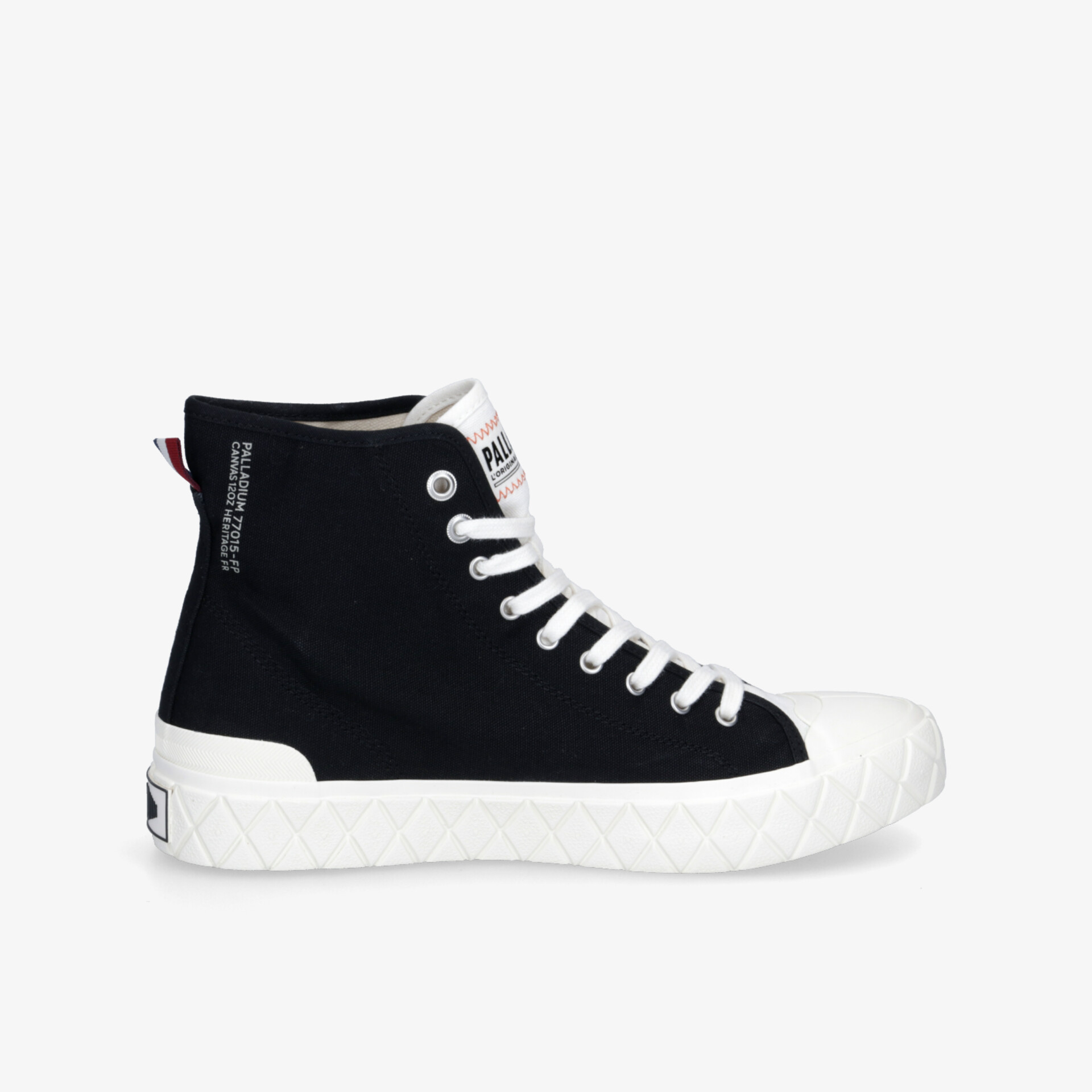 Schwarzer High-Top-Sneaker mit weißer Sohle und klassischem Design für stilvollen Komfort.