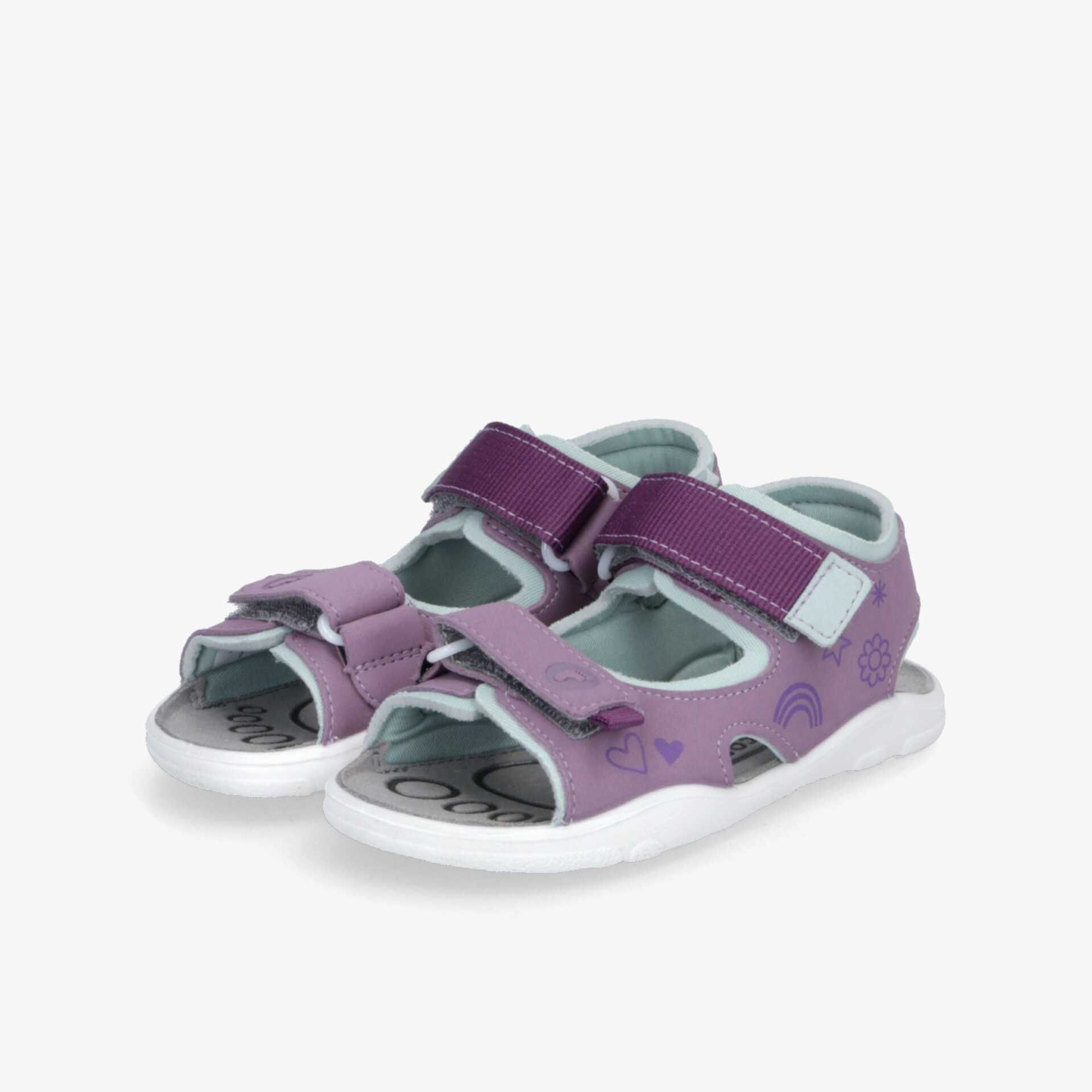 Leichte Kinder-Sandalen in Lila mit verstellbaren Klettverschlüssen und rutschfester weißer Sohle für hohen Tragekomfort