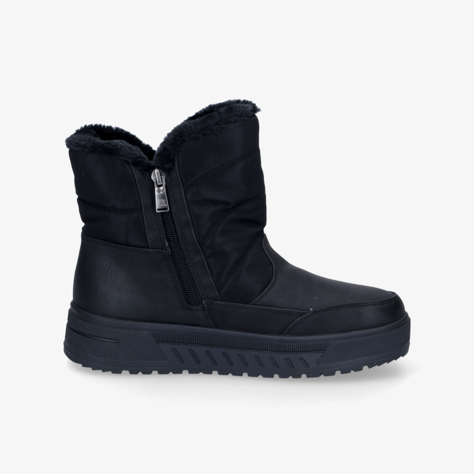 Schwarzer Winterschuh mit Reißverschluss, warm gefüttert, rutschfester Sohle und komfortablem Tragegefühl