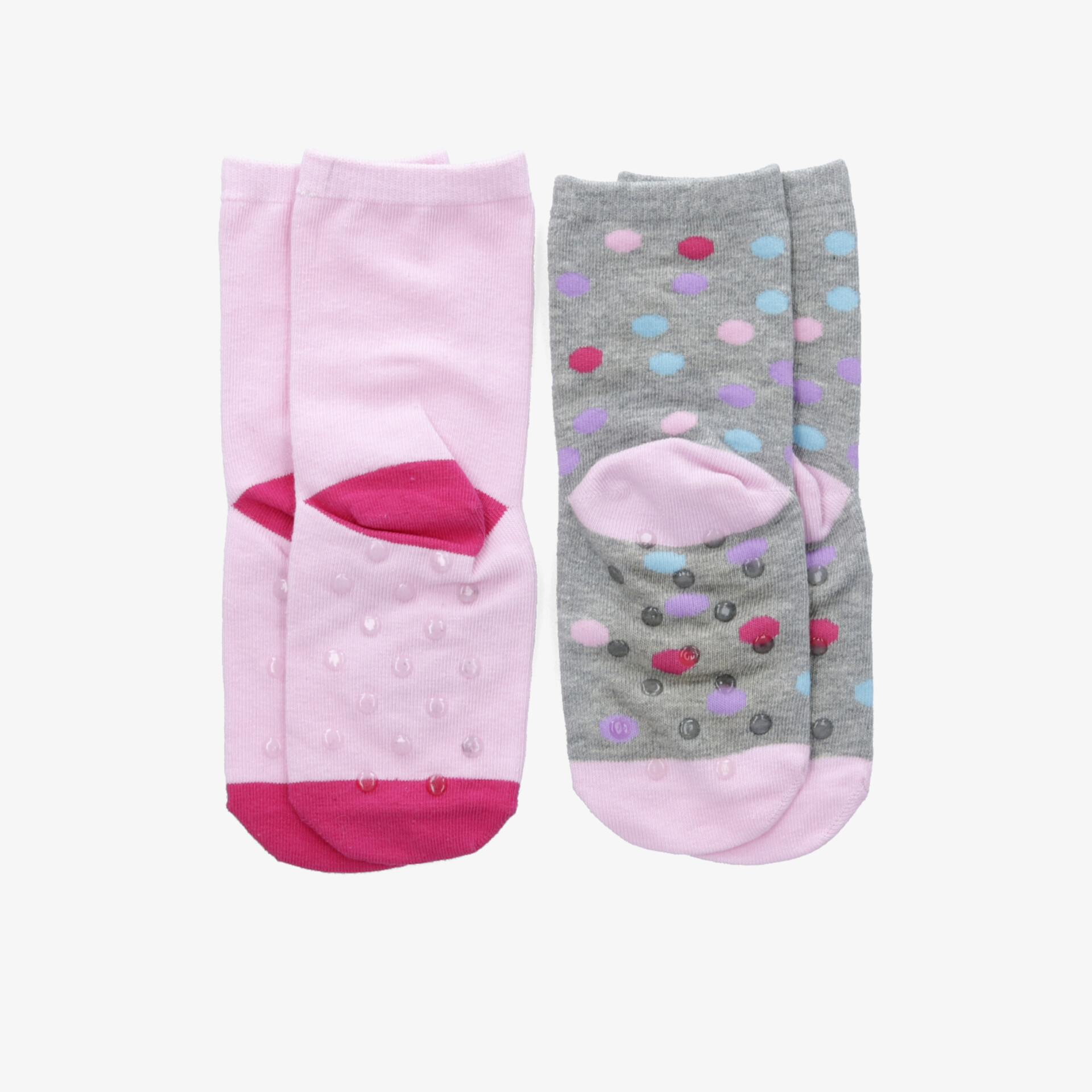 Bunte gepunktete Socken in pink und grau, weich und dehnbar, ideal für Alltag und Freizeit