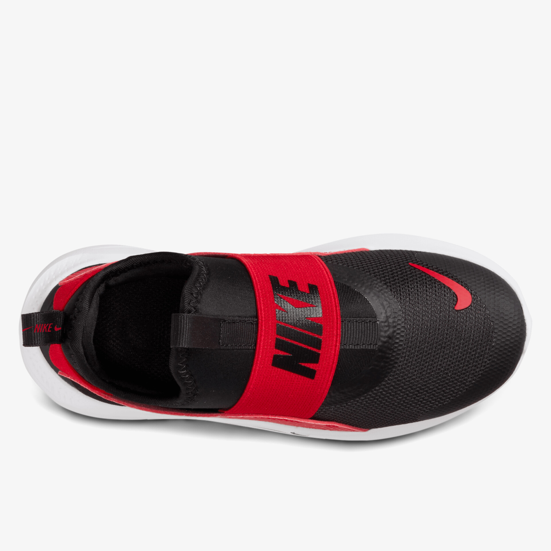 Stylisher Schuh in Schwarz mit rotem Akzent und praktischem Klettverschluss.