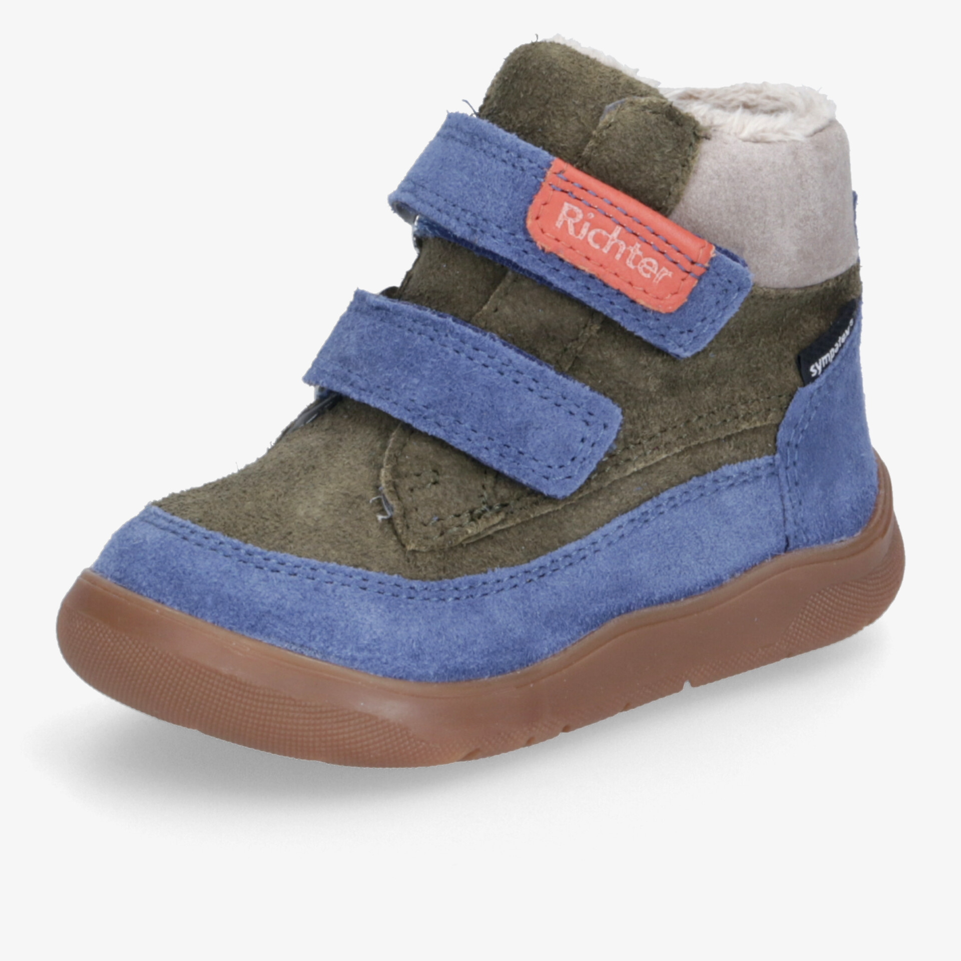 hochgeschnittener Kinderschuh mit Klettverschlüssen, rutschfester Sohle und gepolstertem Schaft für optimalen Halt