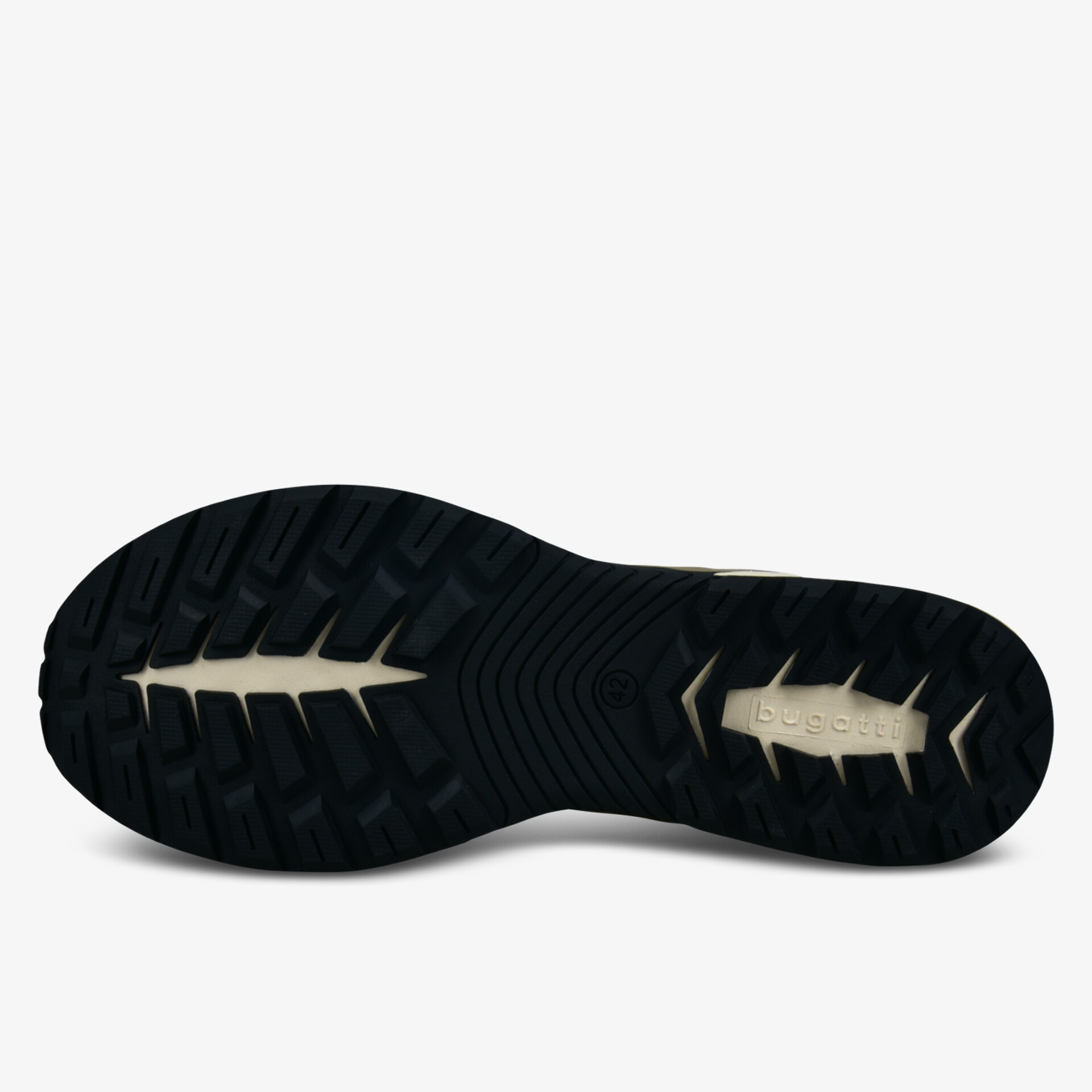 Robuste Sohle mit rutschfestem Profil für sicheren Halt auf verschiedenen Oberflächen.