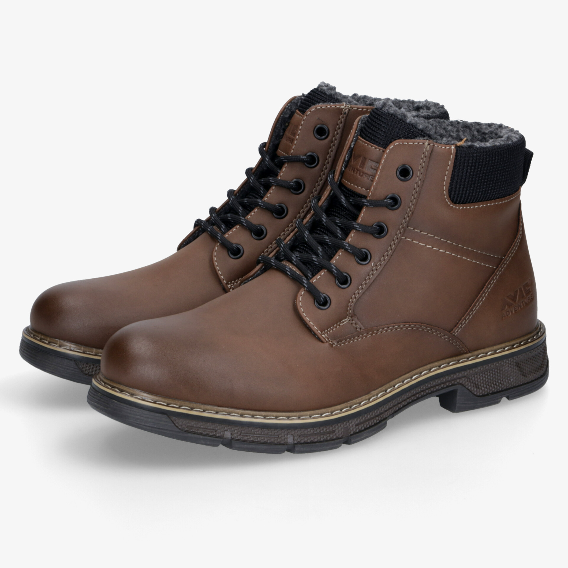 Robuste, warme und bequeme braune Lederstiefel mit gepolsterter Innenfütterung und rutschfester Sohle als Paar