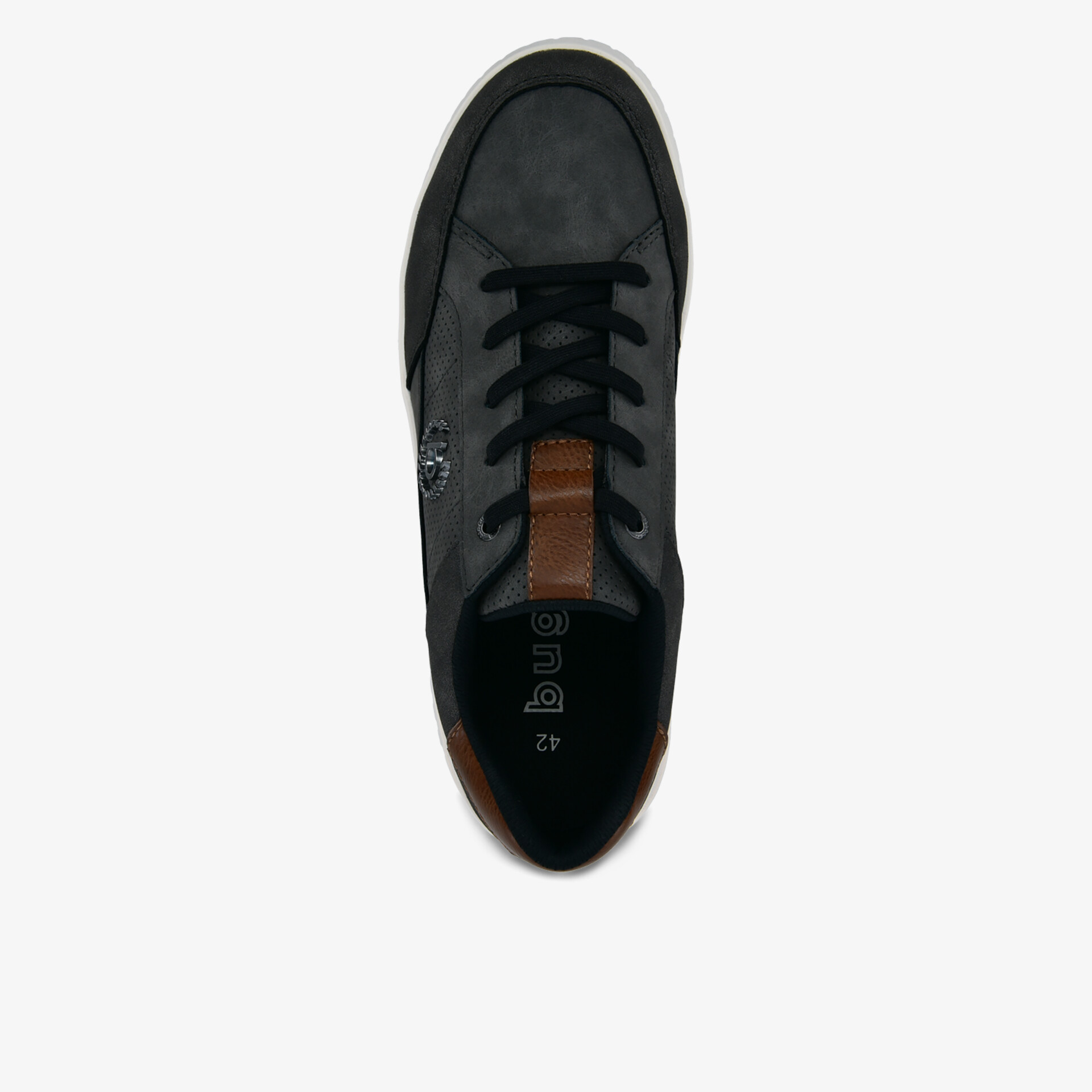 Eleganter schwarzer Schuh mit verstärkter Schnürung und komfortabler Polsterung in Draufsicht