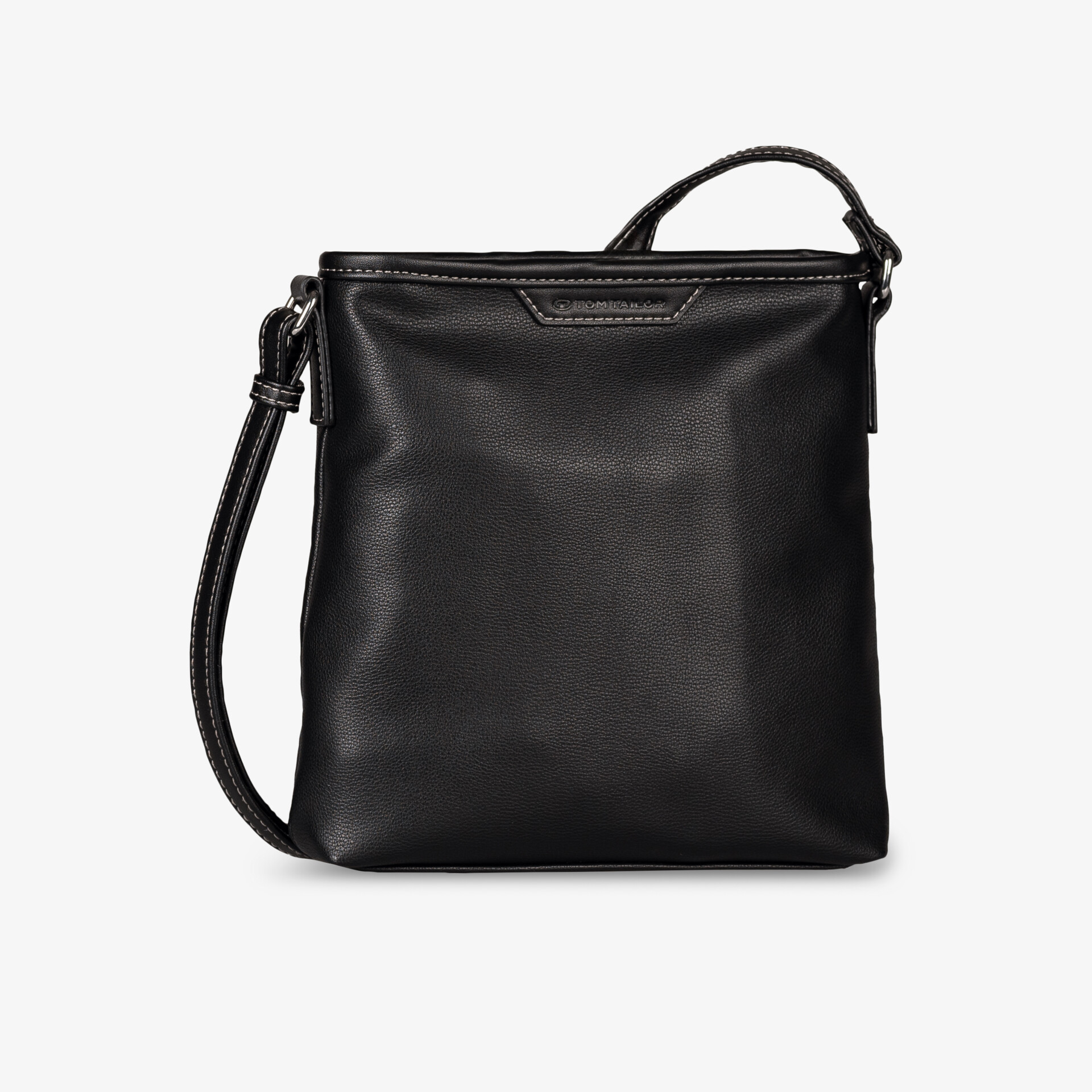 Elegante schwarze Ledertasche in kompakter Form mit verstellbarem Schultergurt und minimalistischem Design