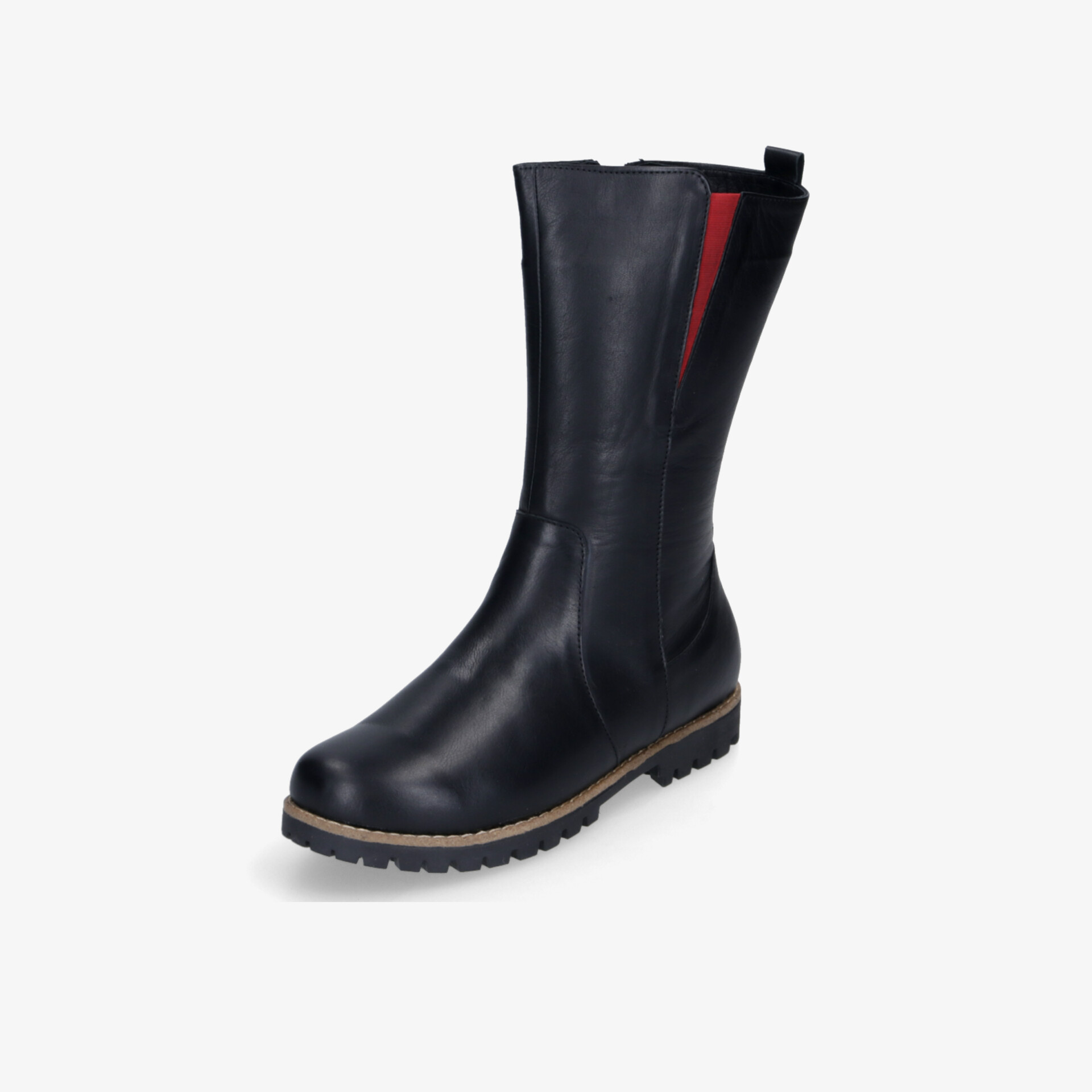 Schwarzer robuster Stiefel mit rutschfester Sohle und bequemen Einstieg für vielseitigen Einsatz