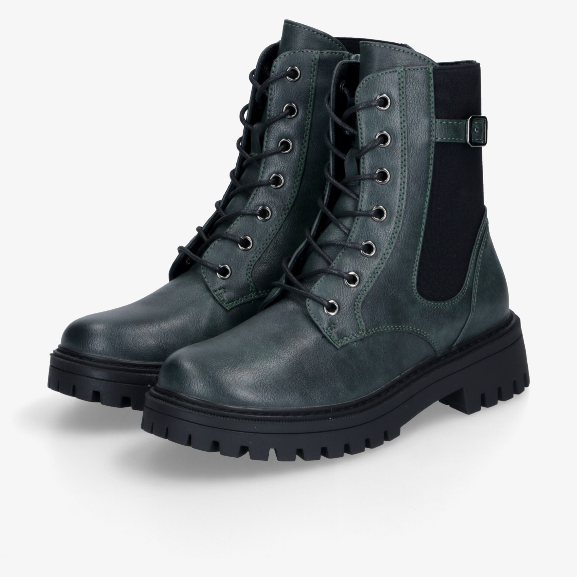 Robuste schwarze Stiefel mit hohem Schaft, profilierter Sohle und praktischer Schnürung als Paar