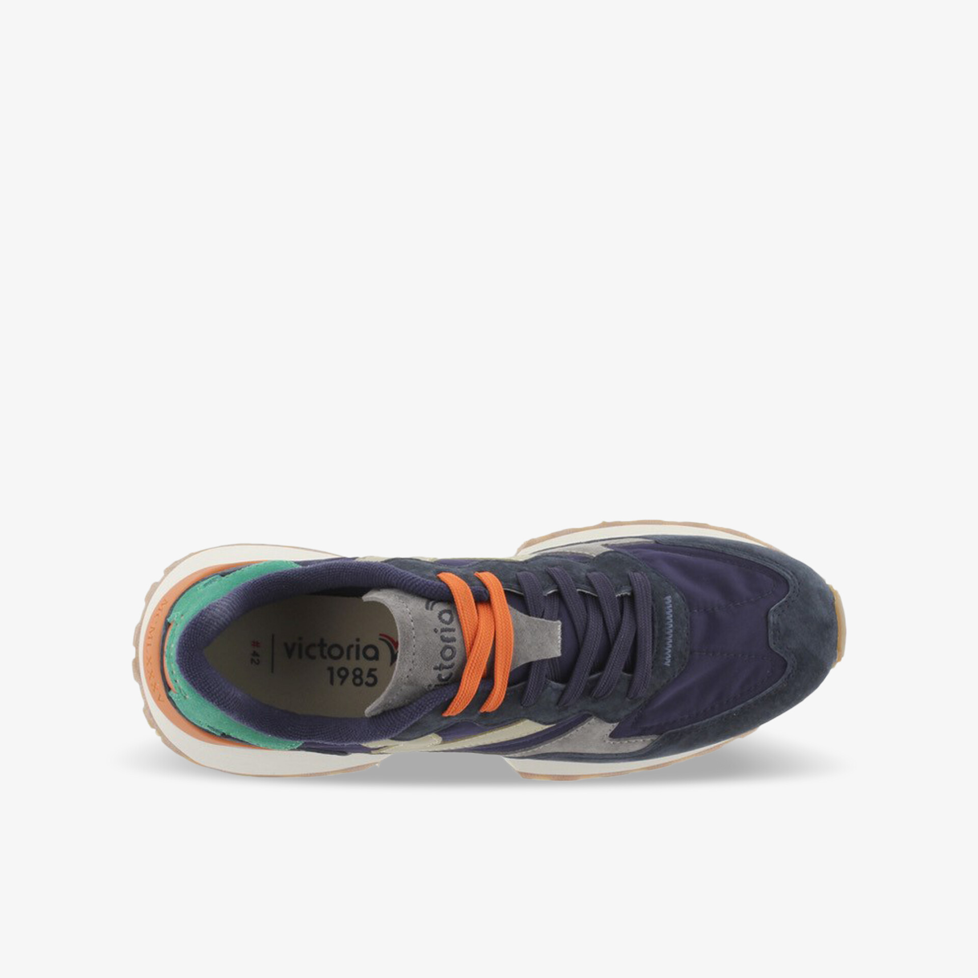 Moderner Sportschuh in Ozeanblau mit orangefarbener Schnürung, atmungsaktiv und gedämpft für hohen Tragekomfort