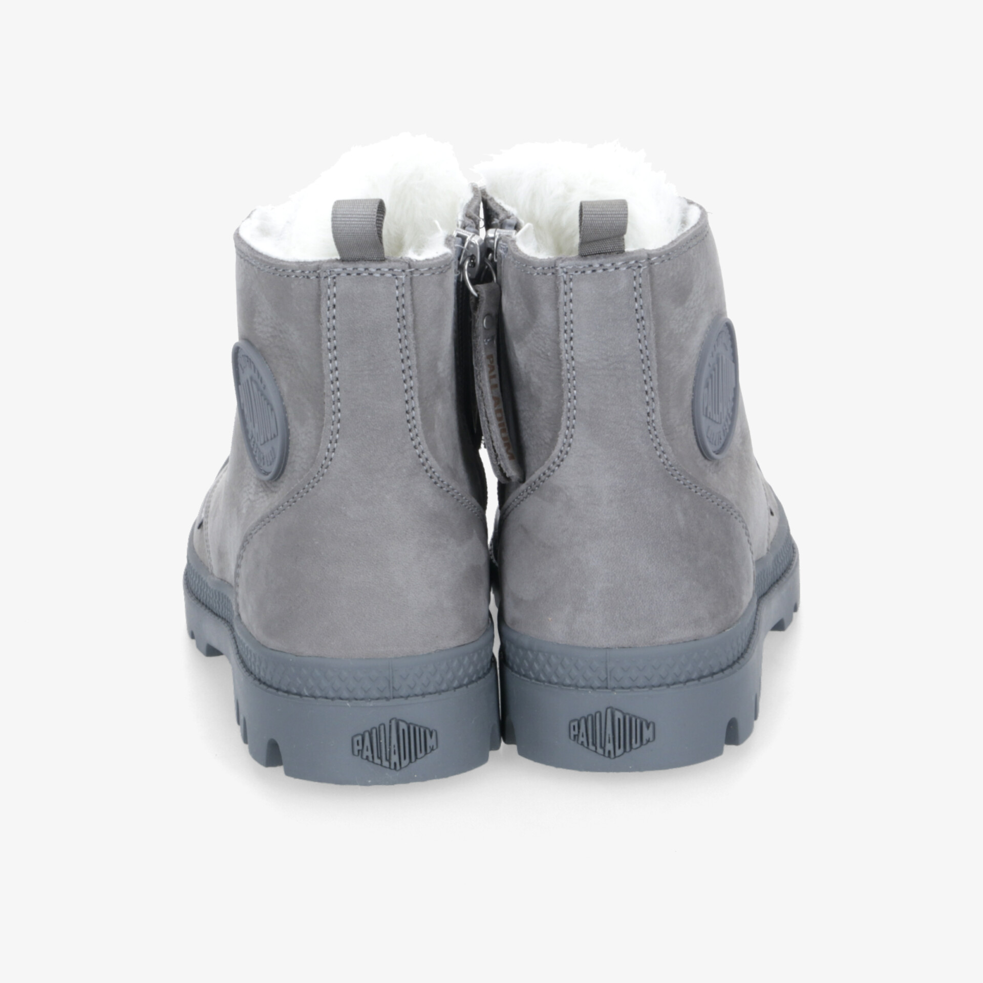 Robuste graue Lederstiefel mit Reißverschluss und profilierter Sohle, seitlich gepolstert für hohen Tragekomfort