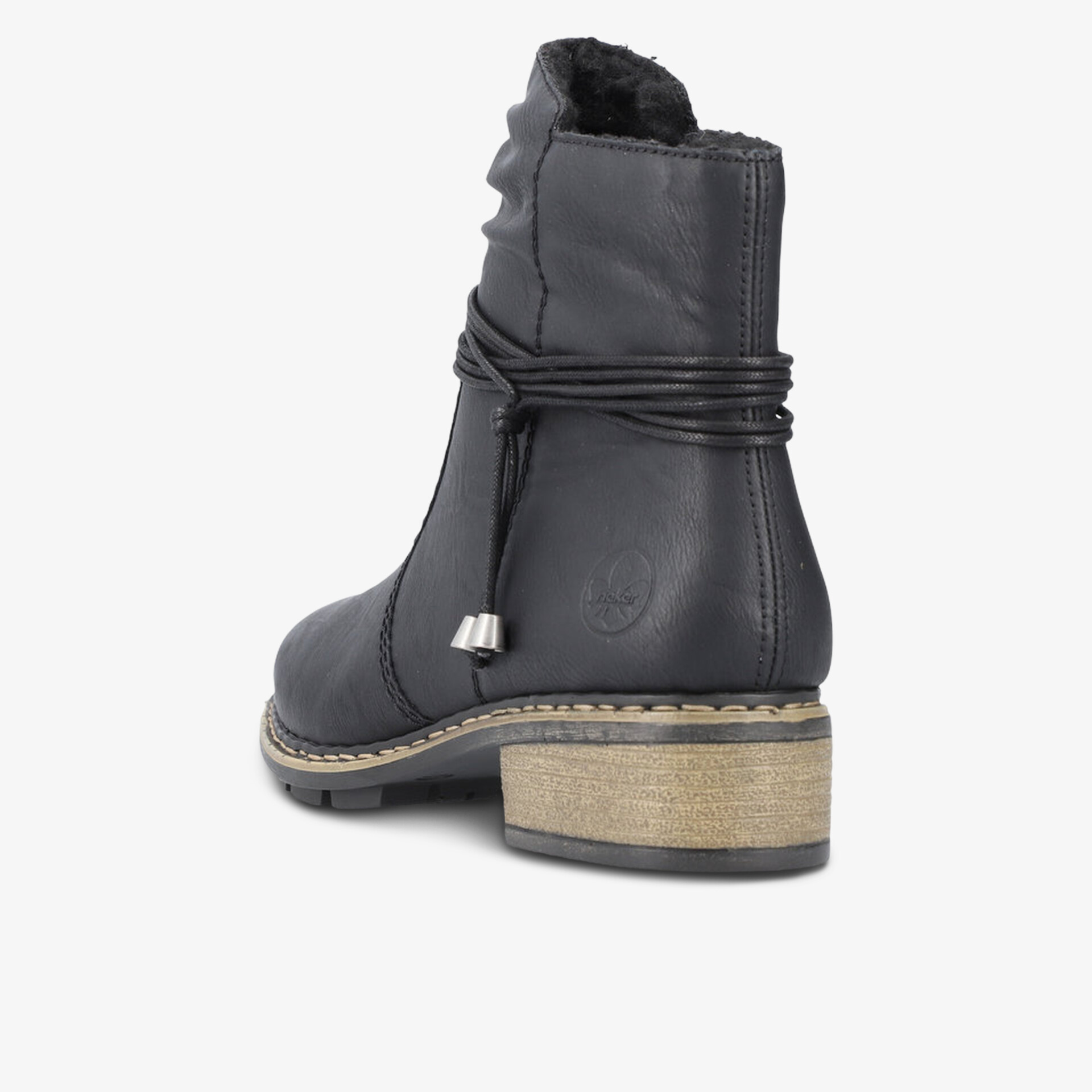 Robuster halbhoher Lederstiefel mit praktischem Schnürdesign und bequemem Absatz, elegante seitliche Ansicht