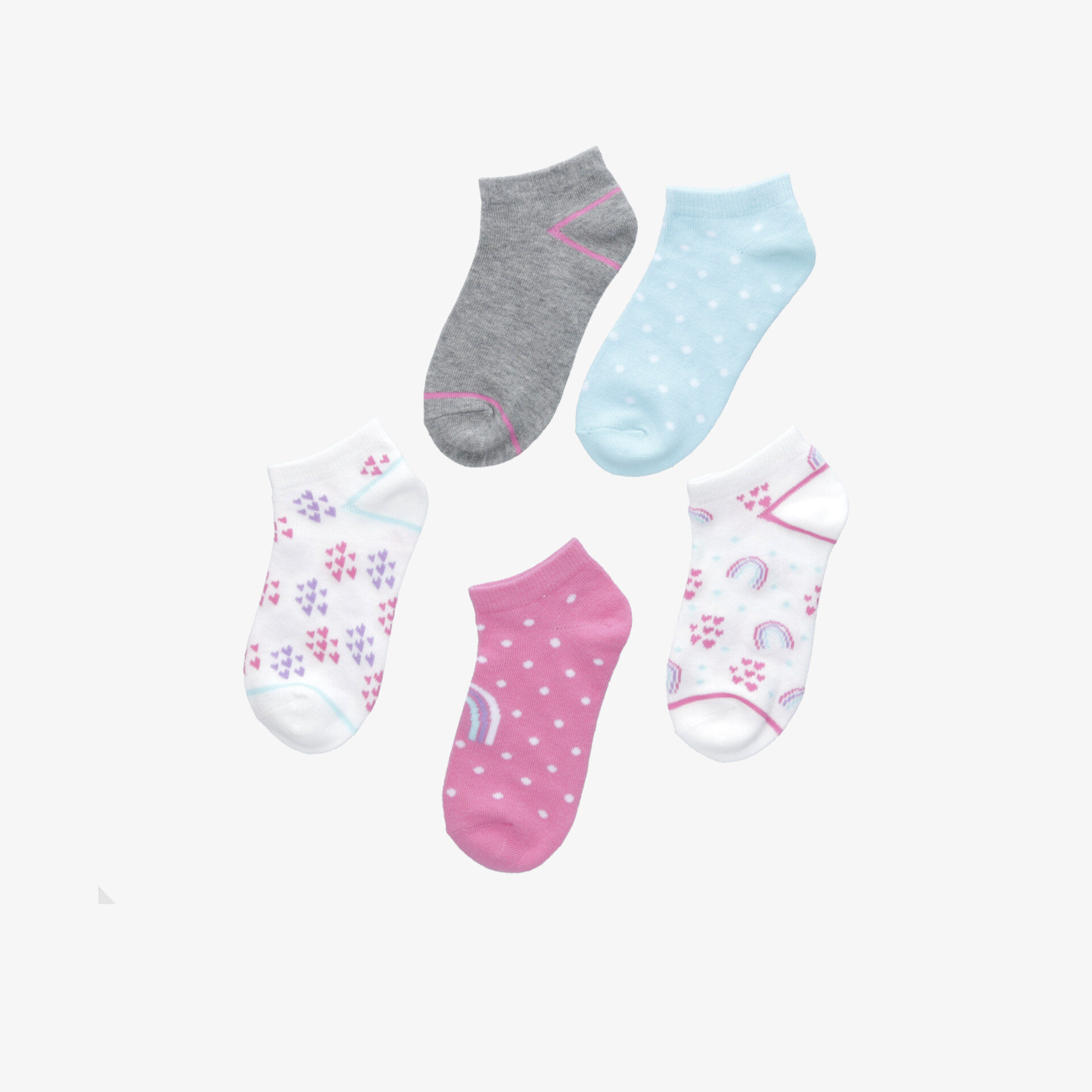 Weiche und bequeme bunte Knöchelsocken im 5er Set mit verschiedenen kindgerechten Mustern und elastischem Bund