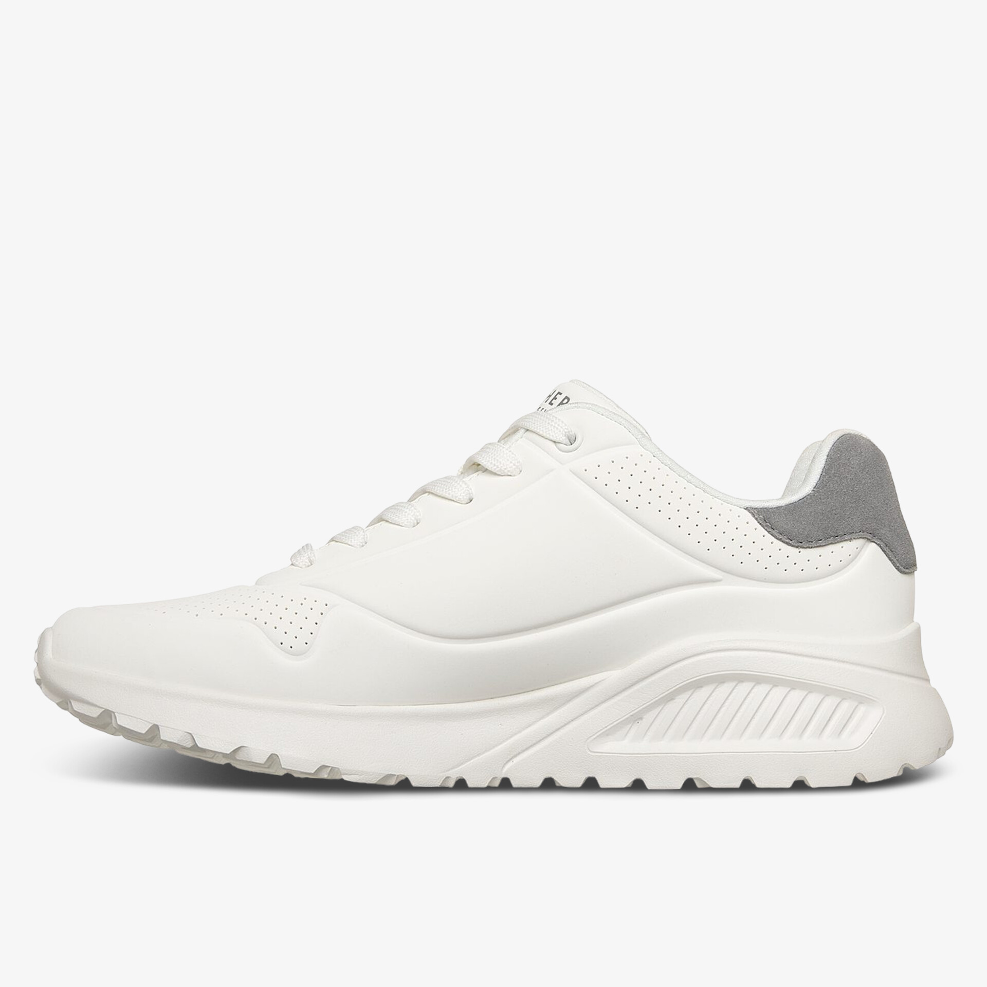 Moderner weißer Sneaker mit robustem Design und rutschfester Sohle, ideal für täglichen Komfort.