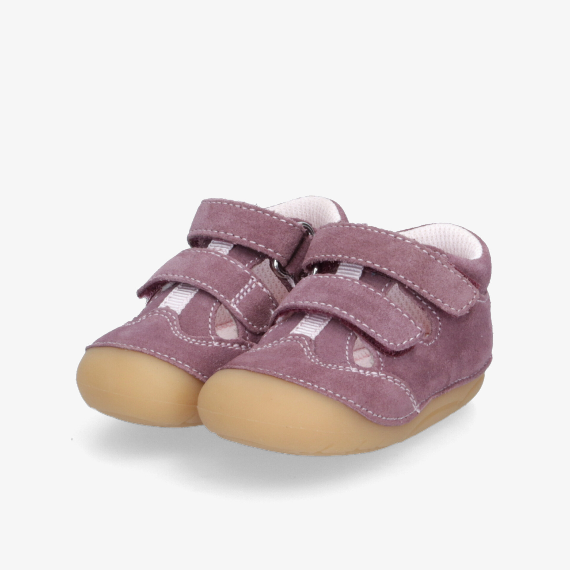 Weiche Kinderhausschuhe in Lila mit flexiblem Sohlenprofil und praktischem Klettverschluss für sicheren Halt