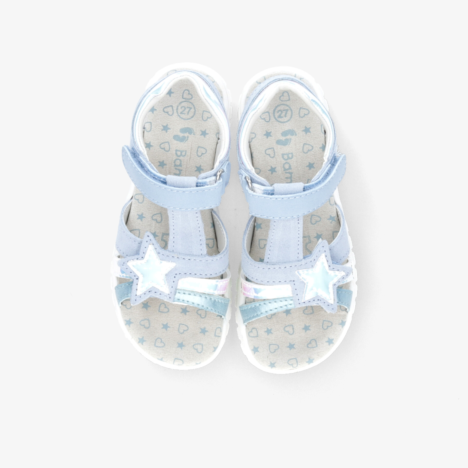 Leichte hellblaue Sandalen mit verstellbaren Riemen und weichem Fußbett, Stern-Design und offener Zehenpartie für Komfort