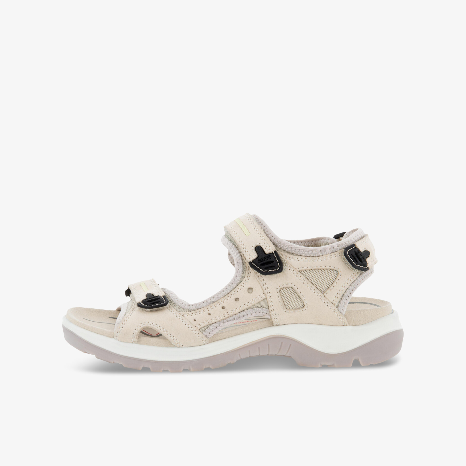 Beiger Outdoor-Sandal mit verstellbaren Klettverschlüssen und gepolsterter Innensohle für komfortablen Halt