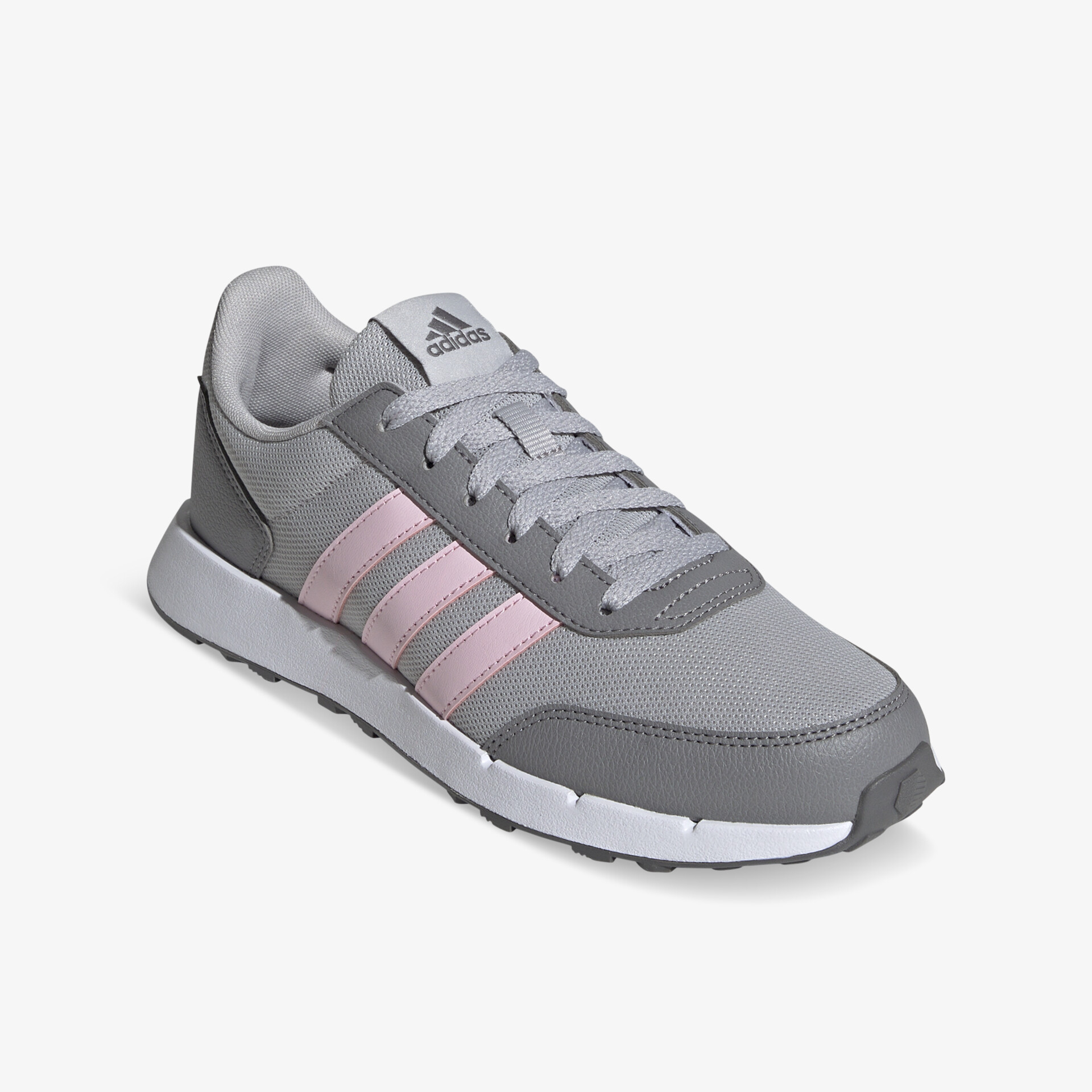 Moderner grauer Sneaker mit rosa Streifen, atmungsaktiv und leicht, ideal für Komfort und sportliche Aktivitäten