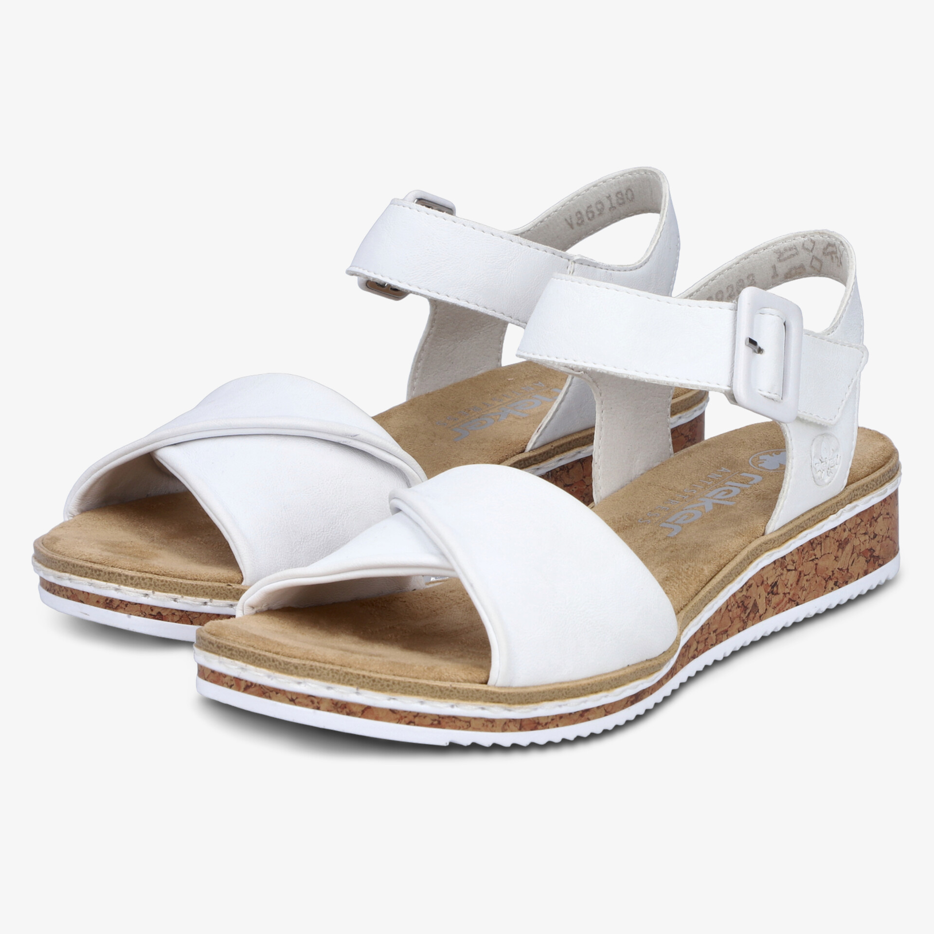 Komfortable weiße Sandale mit verstellbarem Riemen und Korksohle für angenehmes Tragegefühl