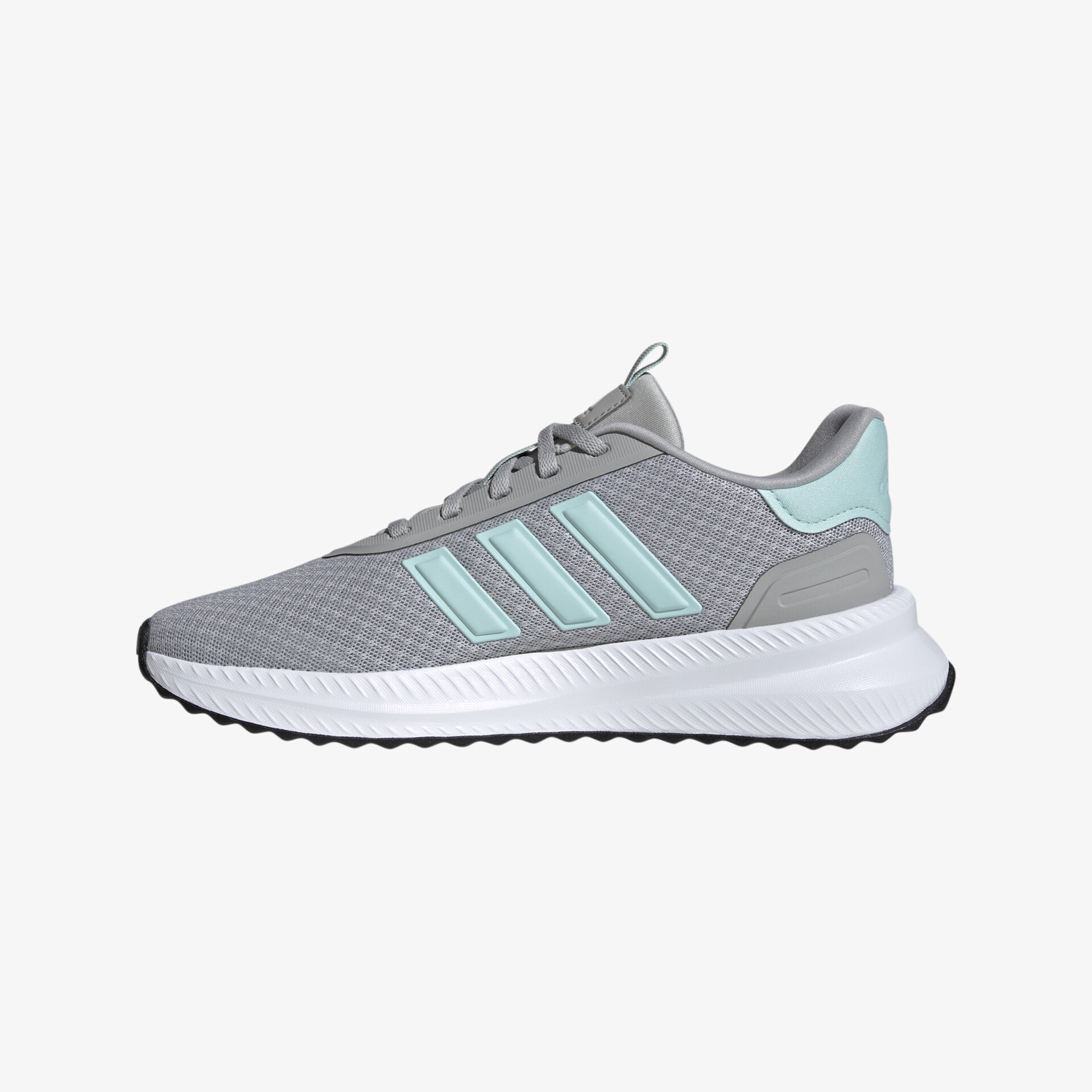 Grauer Sneaker mit türkisfarbenen Akzenten, seitlichem Profil und komfortabler Sohle.