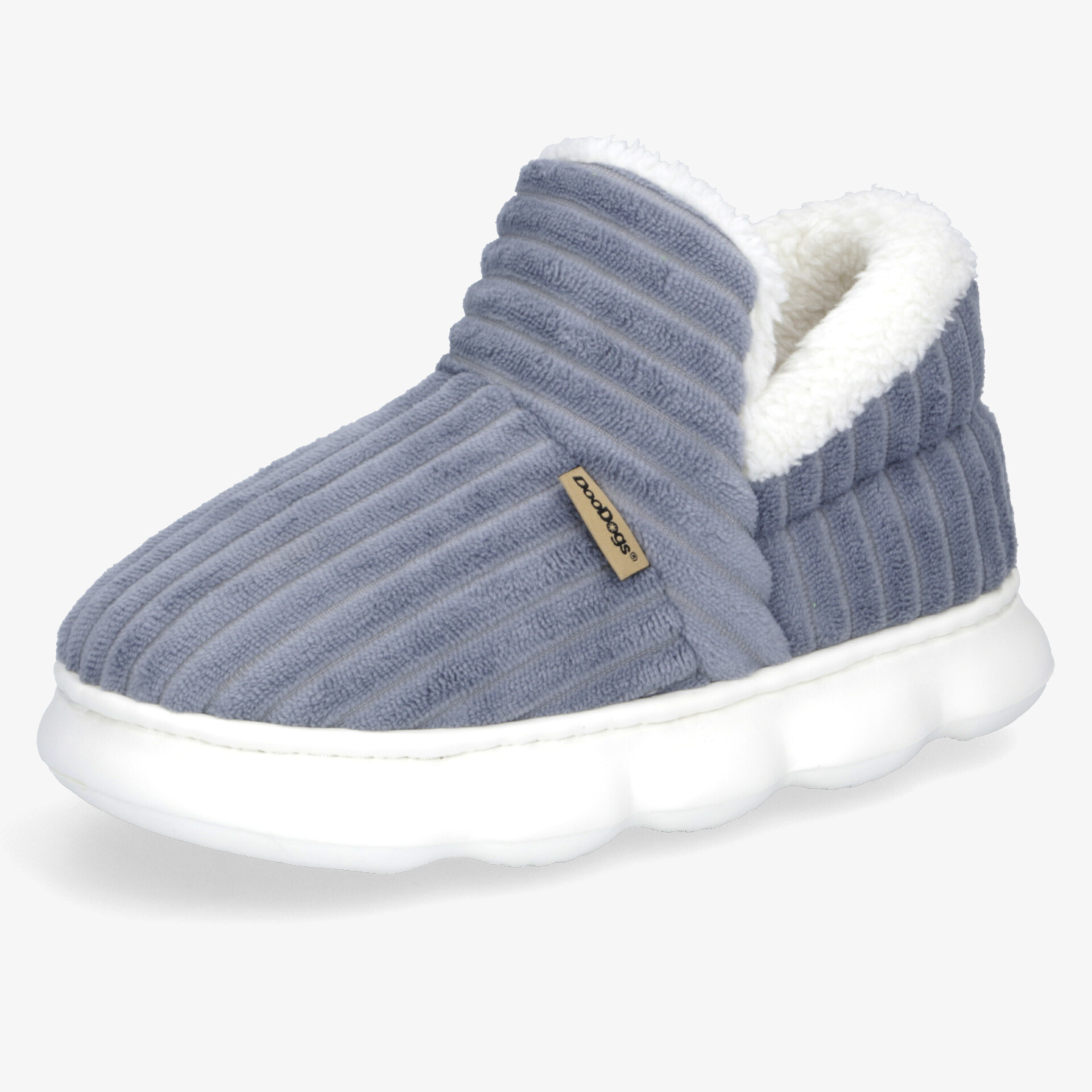 Bequeme und warme graue Hausschuhe mit weicher gepolsterter Innenseite und rutschfester, flexibler Sohle