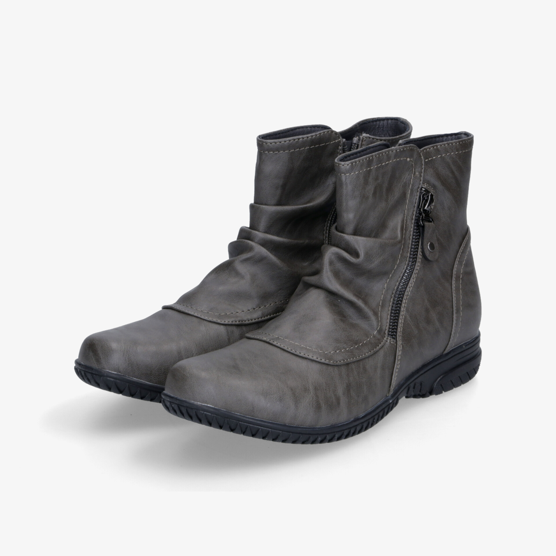 Graue Boots mit Reißverschluss und flexibler Sohle, komfortables, weiches Material für angenehmes Tragen