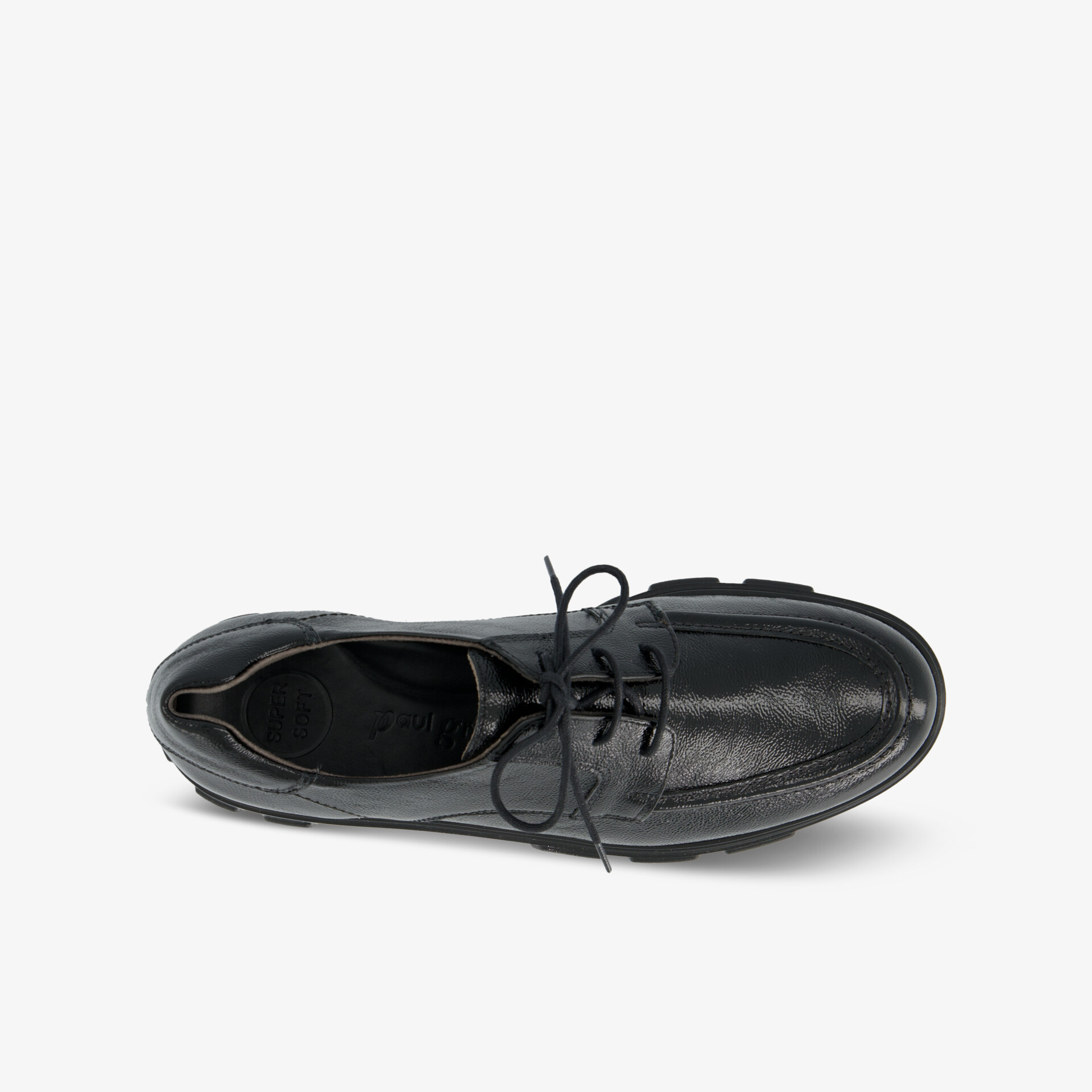 Schwarzer Leder-Schuh mit Schnürverschluss, elegante und robuste Konstruktion, bequeme Passform, Draufsicht