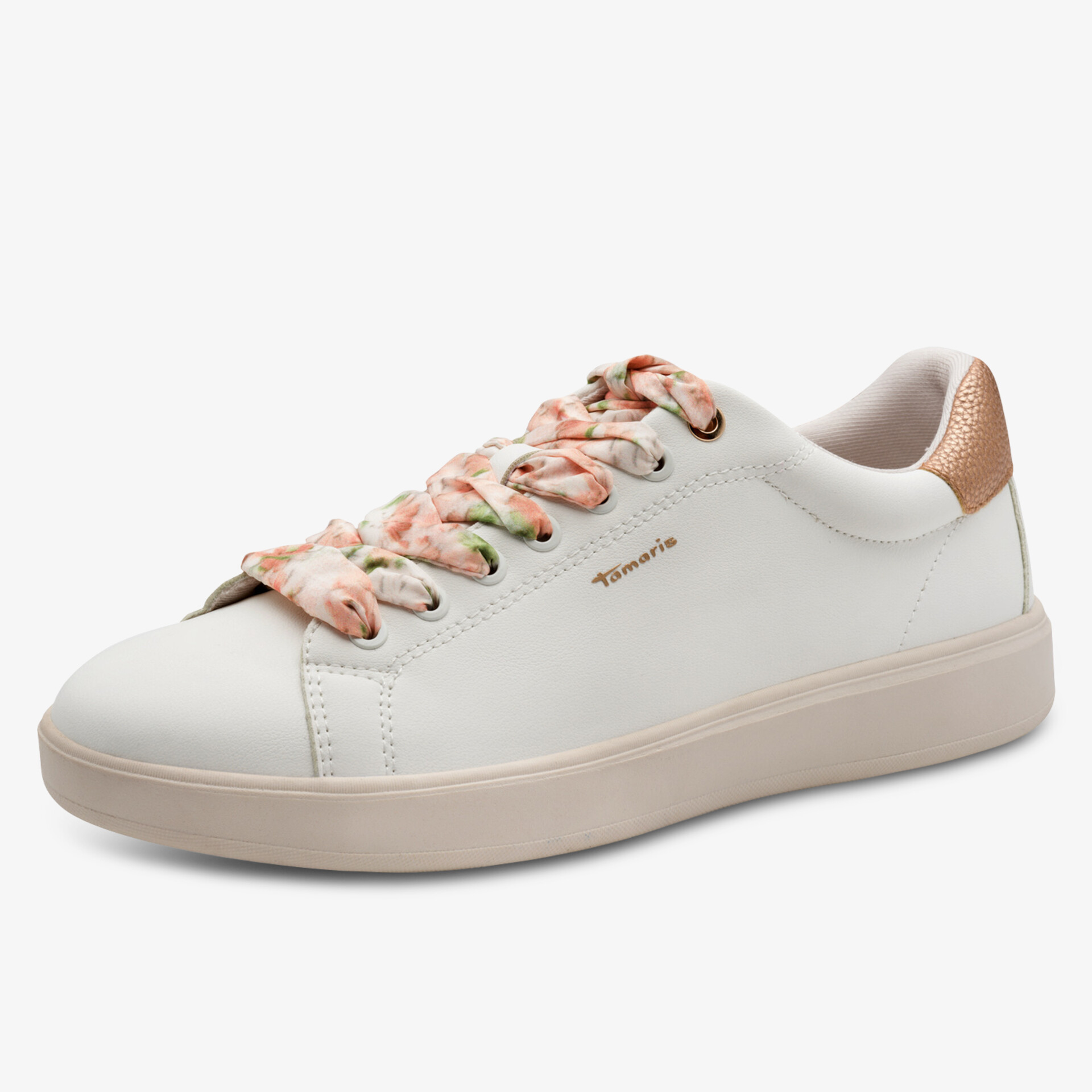 Moderner weißer Sneaker mit komfortabler Passform und stylischen Schnürsenkeln, dezente Metallic-Akzente