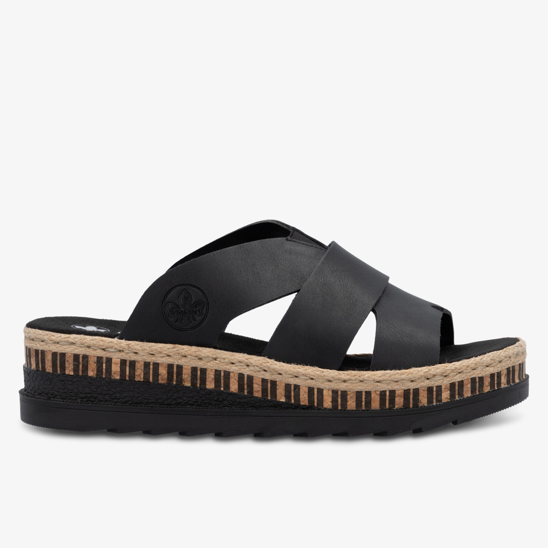 Bequeme schwarze Sandale mit dicker rutschfester Sohle und modischem Design für vielseitigen Einsatz