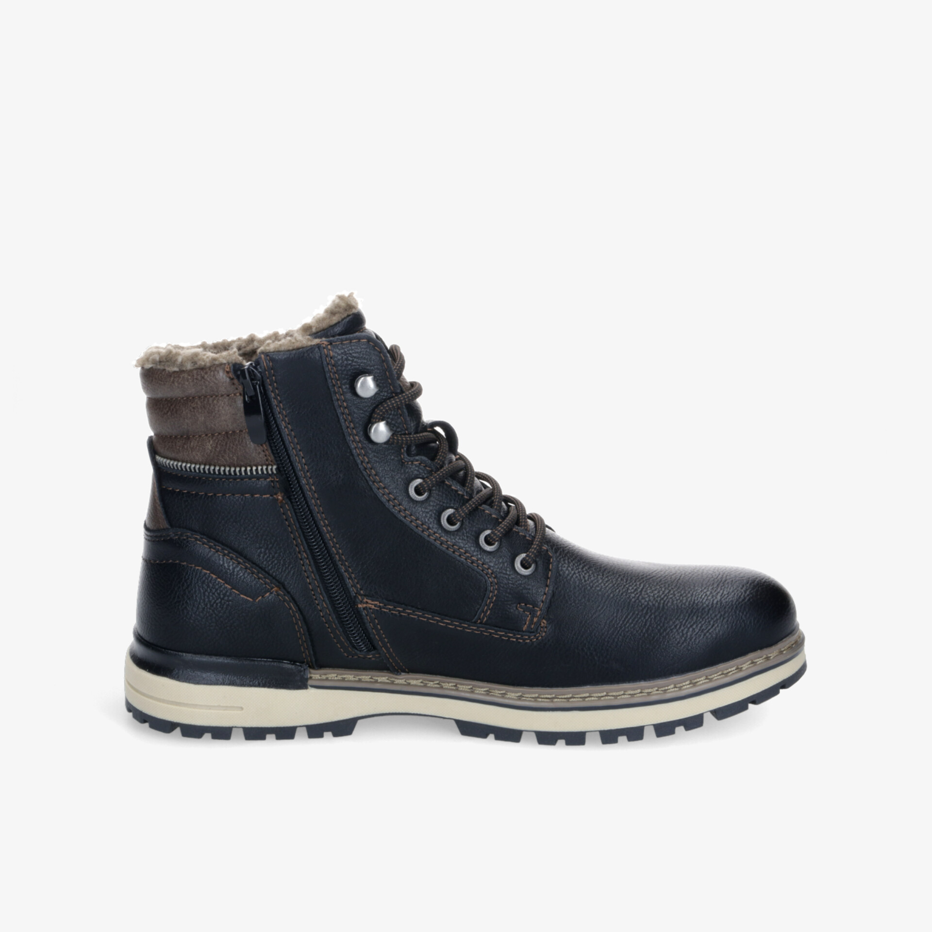 Schwarzer Winterstiefel mit warmem Innenfutter, stabilem Reißverschluss und rutschfester Sohle für sicheren Halt