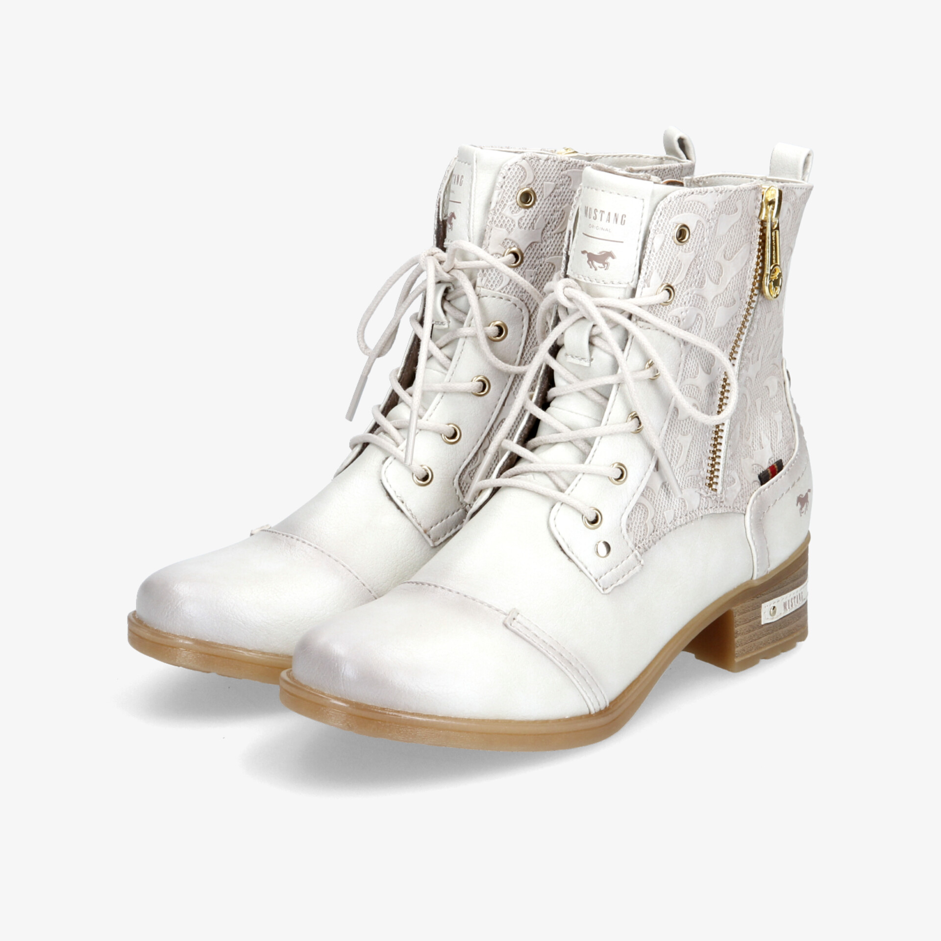 Elegante weiße Stiefeletten mit Schnürung und Blockabsatz, ideal für stilvolle Auftritte und Komfort.