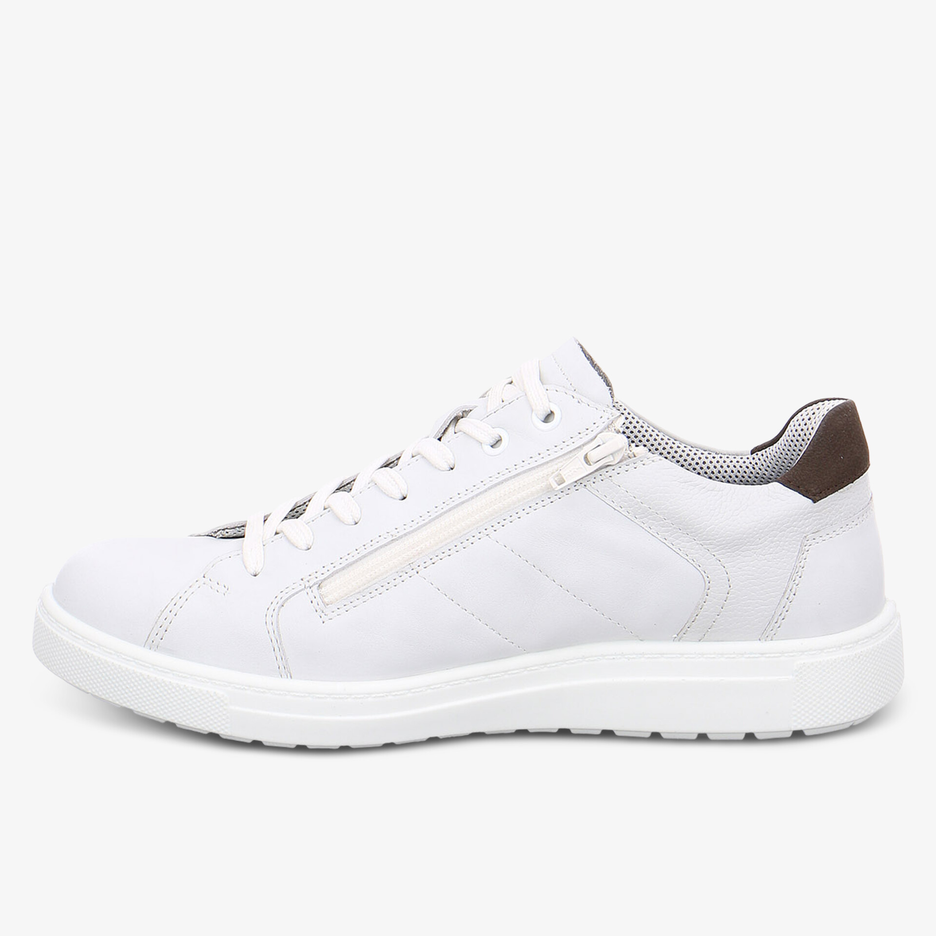 Moderner weißer Sneaker mit Reißverschluss und bequemem Fußbett in sportlichem Design.