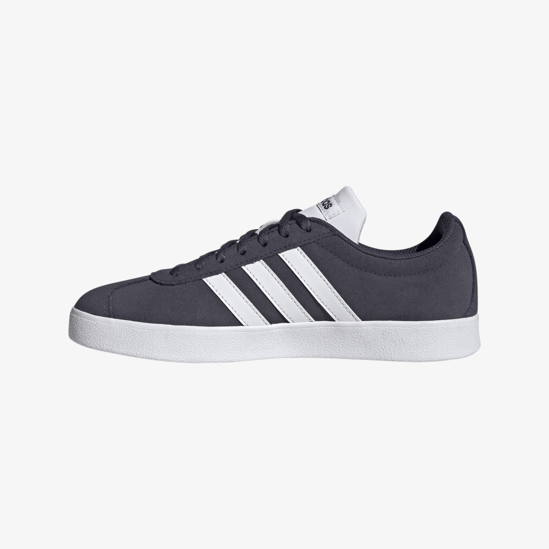 Schwarzer Sneaker mit weißen Streifen und Sohle, seitliche Ansicht, ideal für sportlichen Stil und Alltag