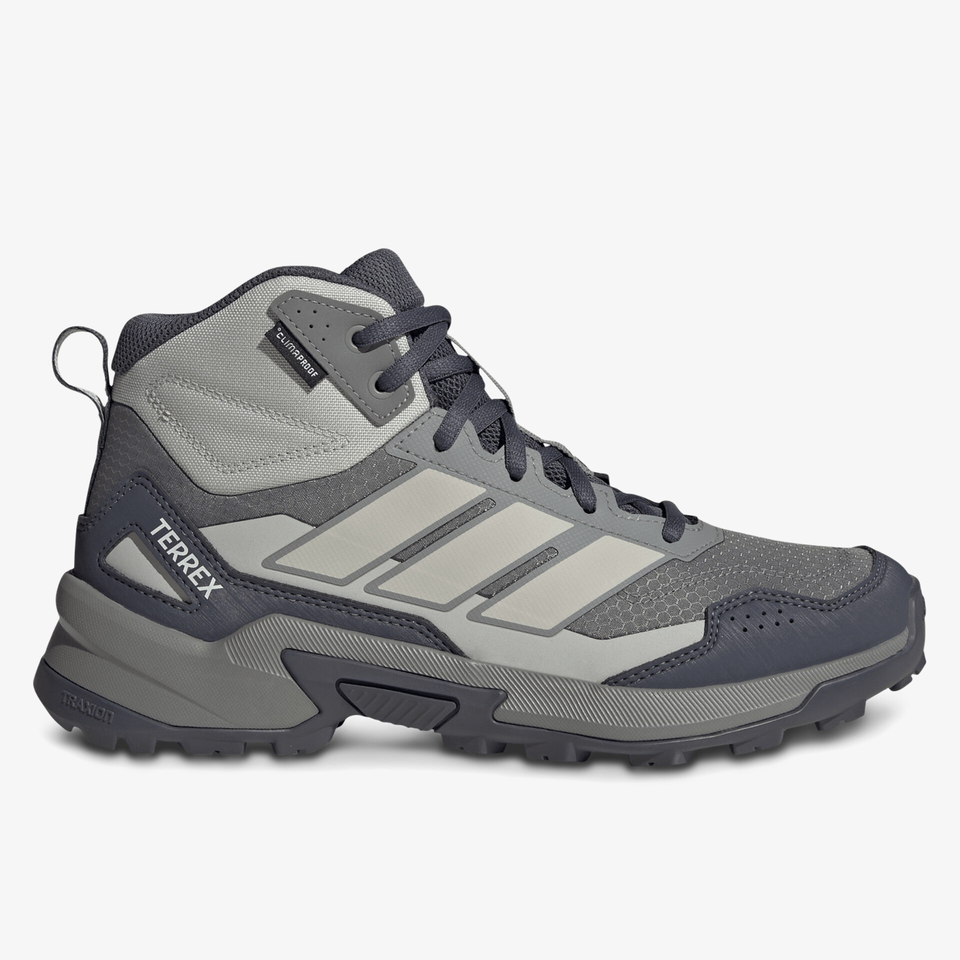 Seitenansicht eines robusten, atmungsaktiven Outdoor Wanderschuhs mit gepolstertem Schaft und rutschfester Sohle