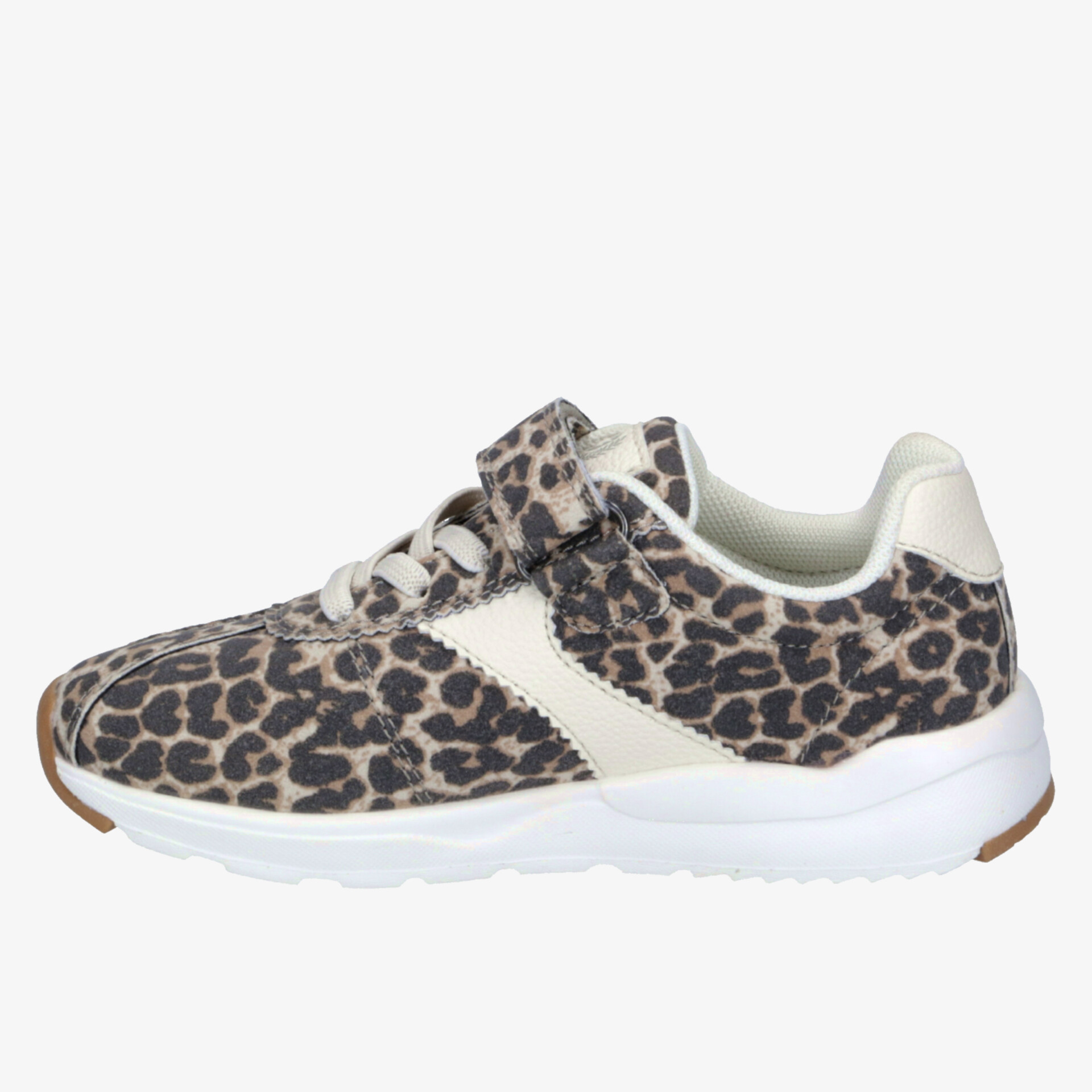 Modischer Sneaker mit Leopardenmuster und praktischem Klettverschluss für hohen Tragekomfort.