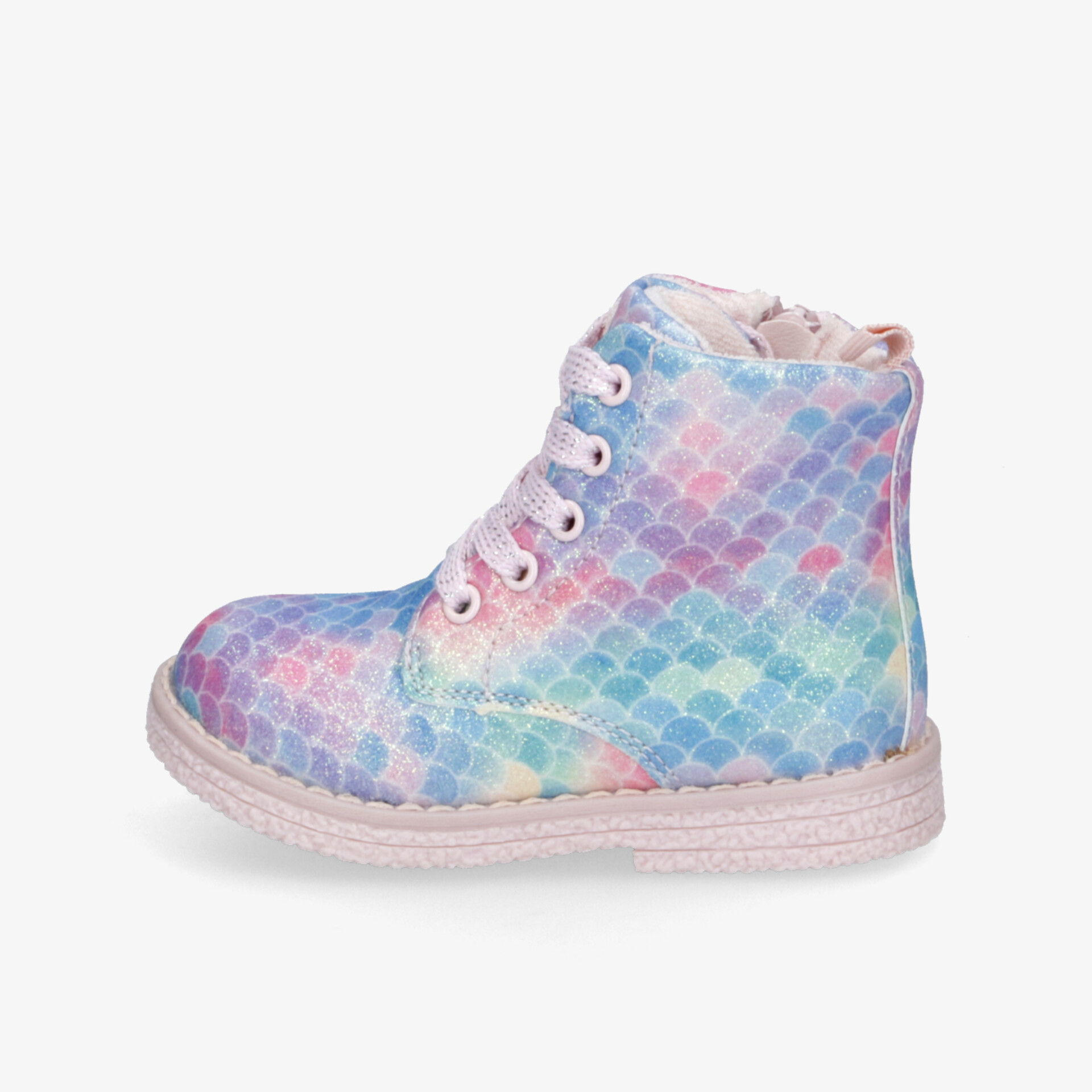 Bunter Kinderschuh seitliche Ansicht mit weicher Sohle und gepolstertem Knöchelbereich für optimalen Komfort