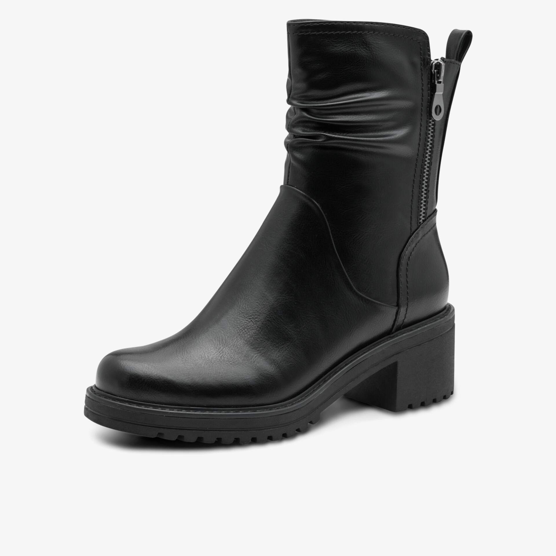 Eleganter schwarzer Stiefel mit Reißverschluss, mittelhohem Absatz und komfortabler Passform aus glattem Leder